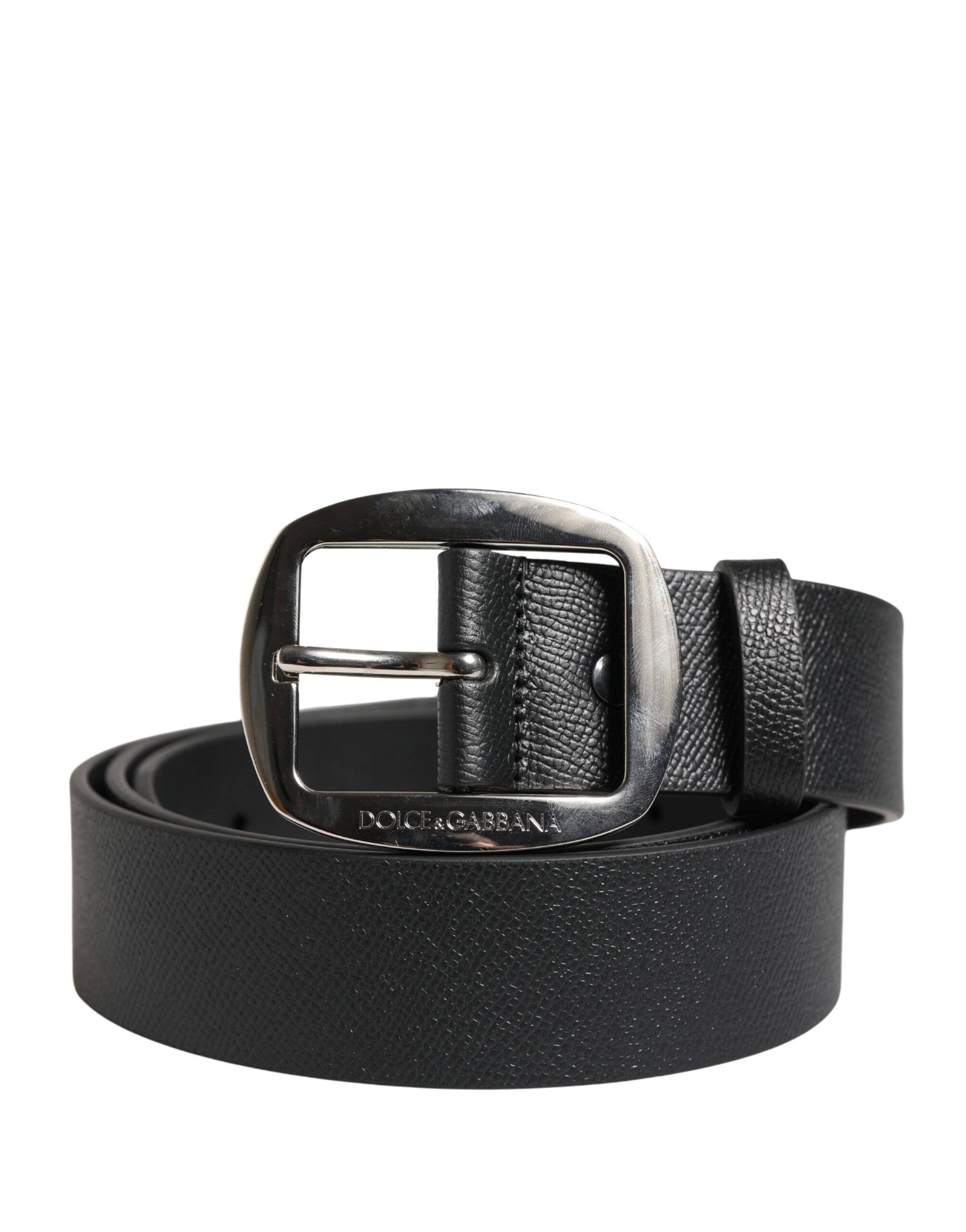 Black Calf Leather Silver Metal Buckle Belt