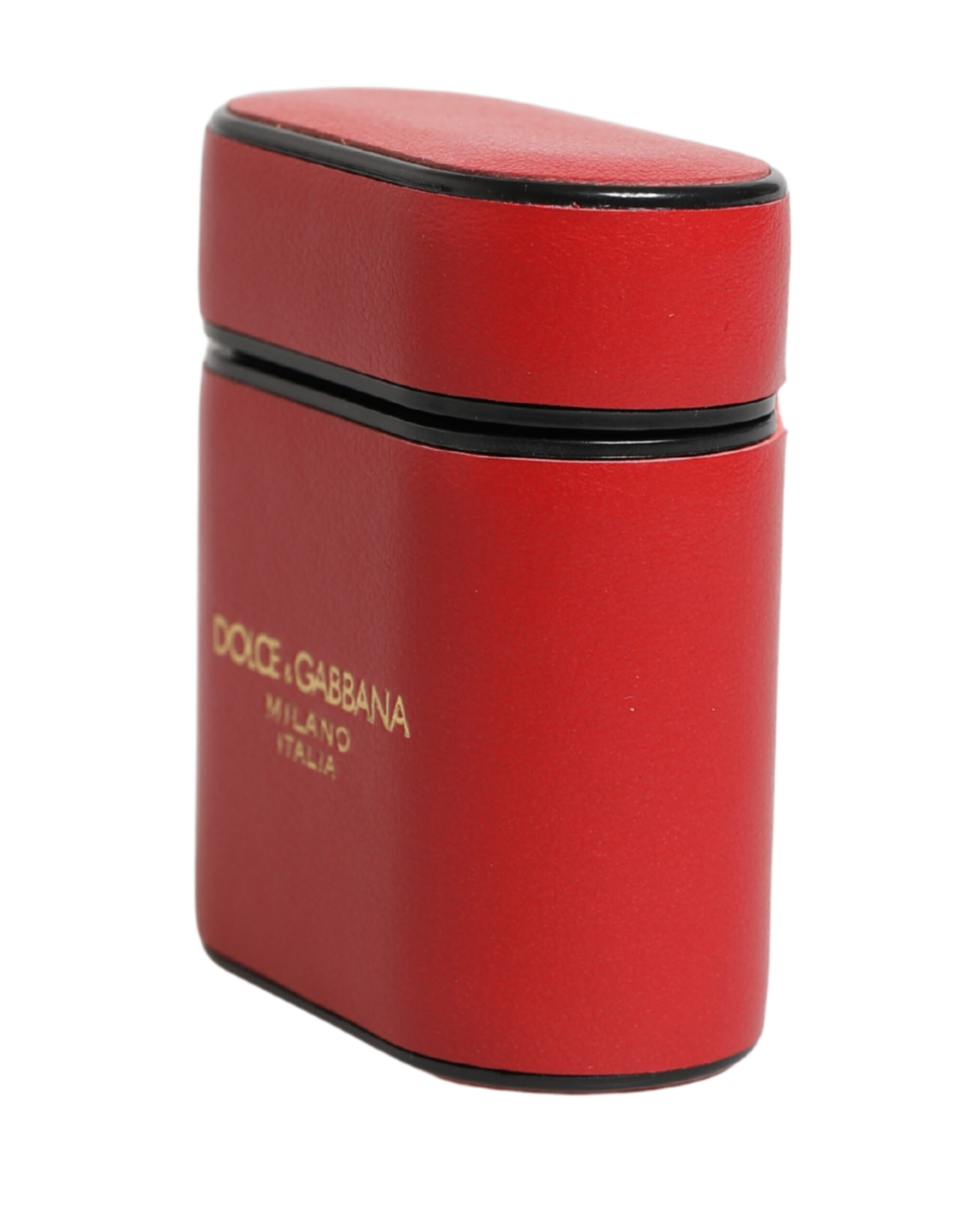 Red Calf Leather Logo Print Flip Holder Airpods Case - Thumbnail 3