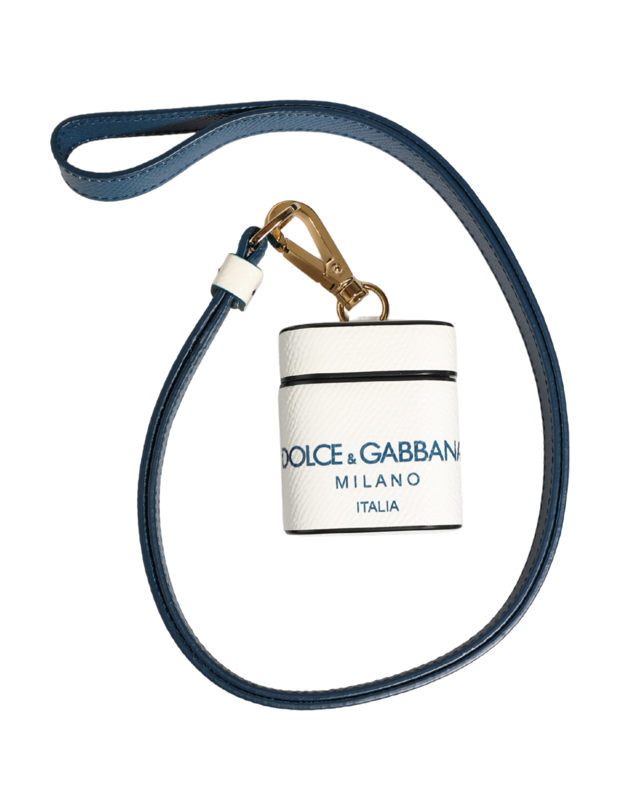 White Calf Leather Logo Flip Holder Strap Airpods Case