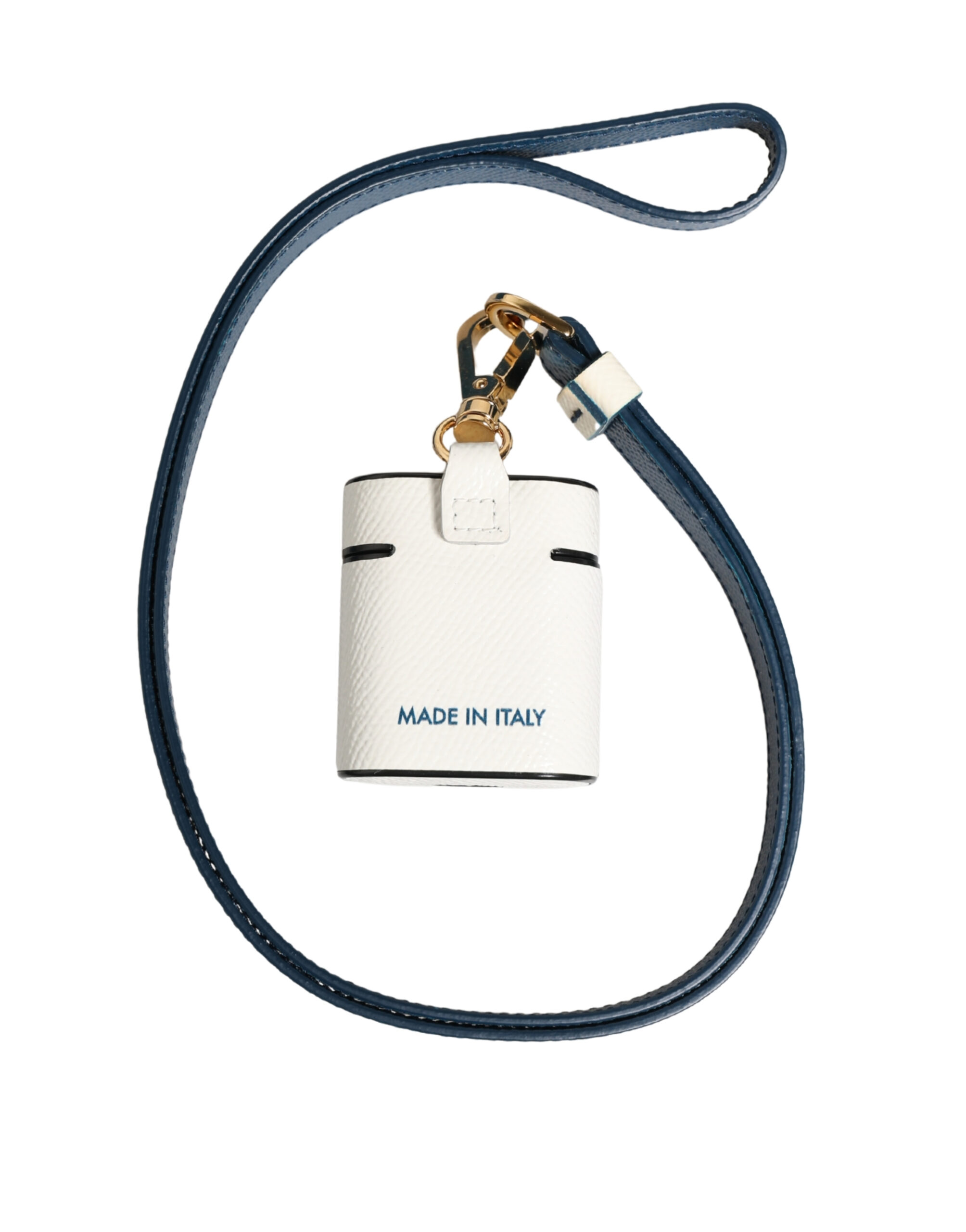 White Calf Leather Logo Flip Holder Strap Airpods Case - Thumbnail 3