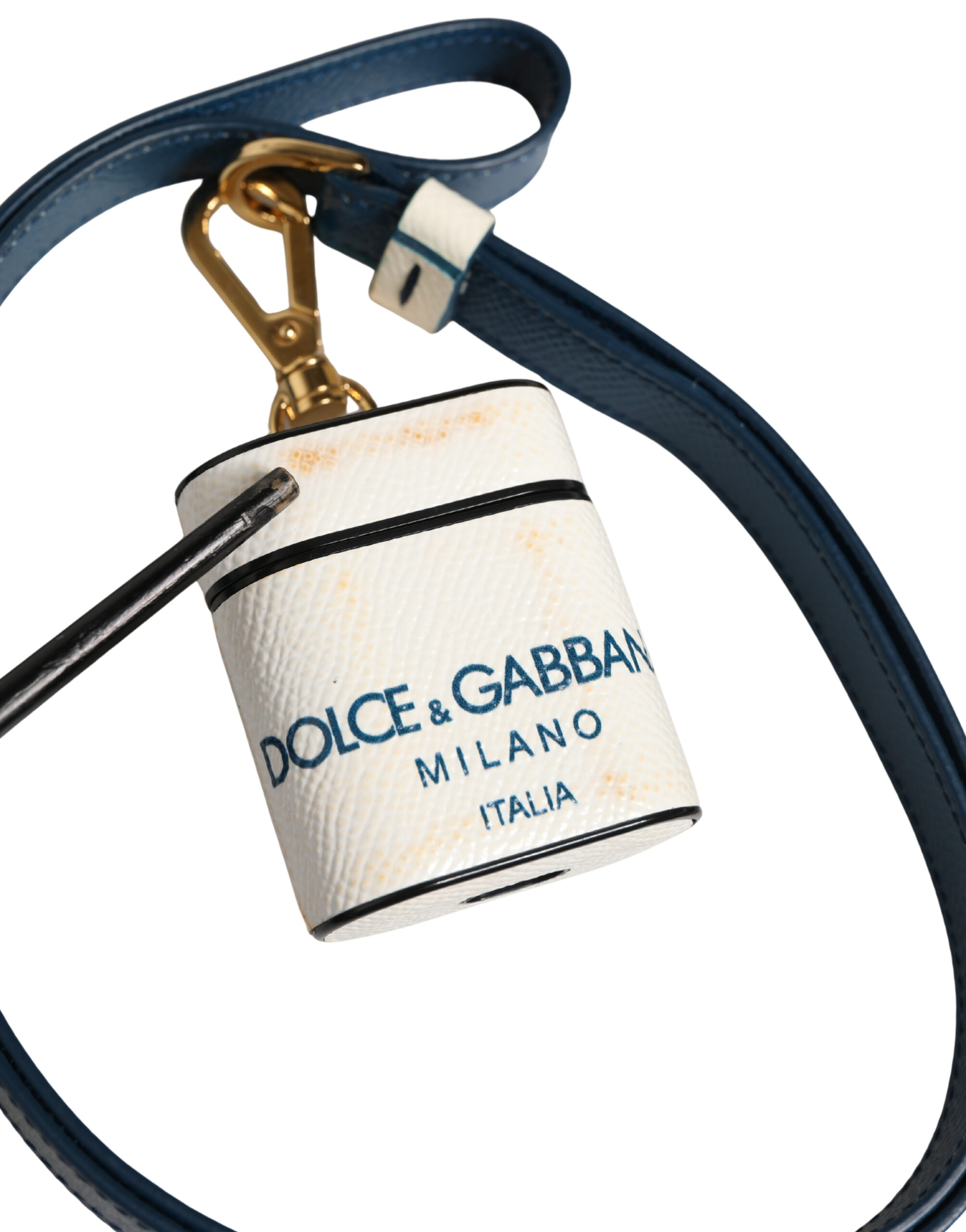 White Calf Leather Logo Flip Holder Strap Airpods Case - Thumbnail 3