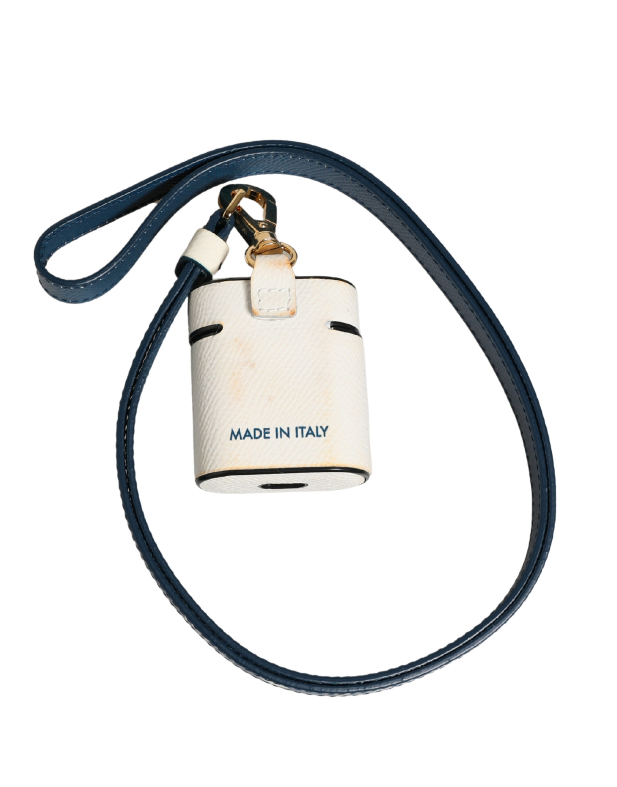 White Calf Leather Logo Flip Holder Strap Airpods Case - Thumbnail 3