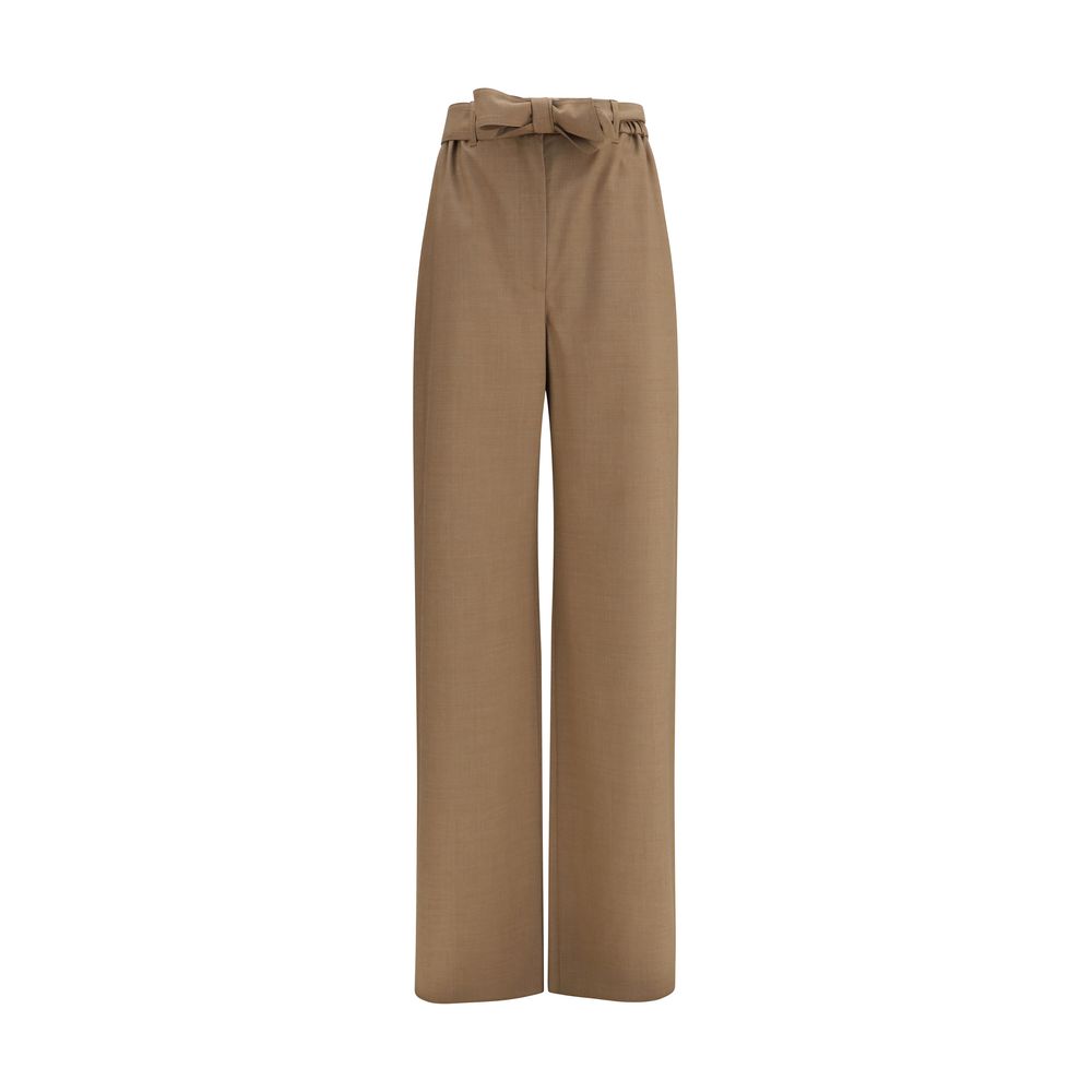 Beige Fleece Wool Casual Pants