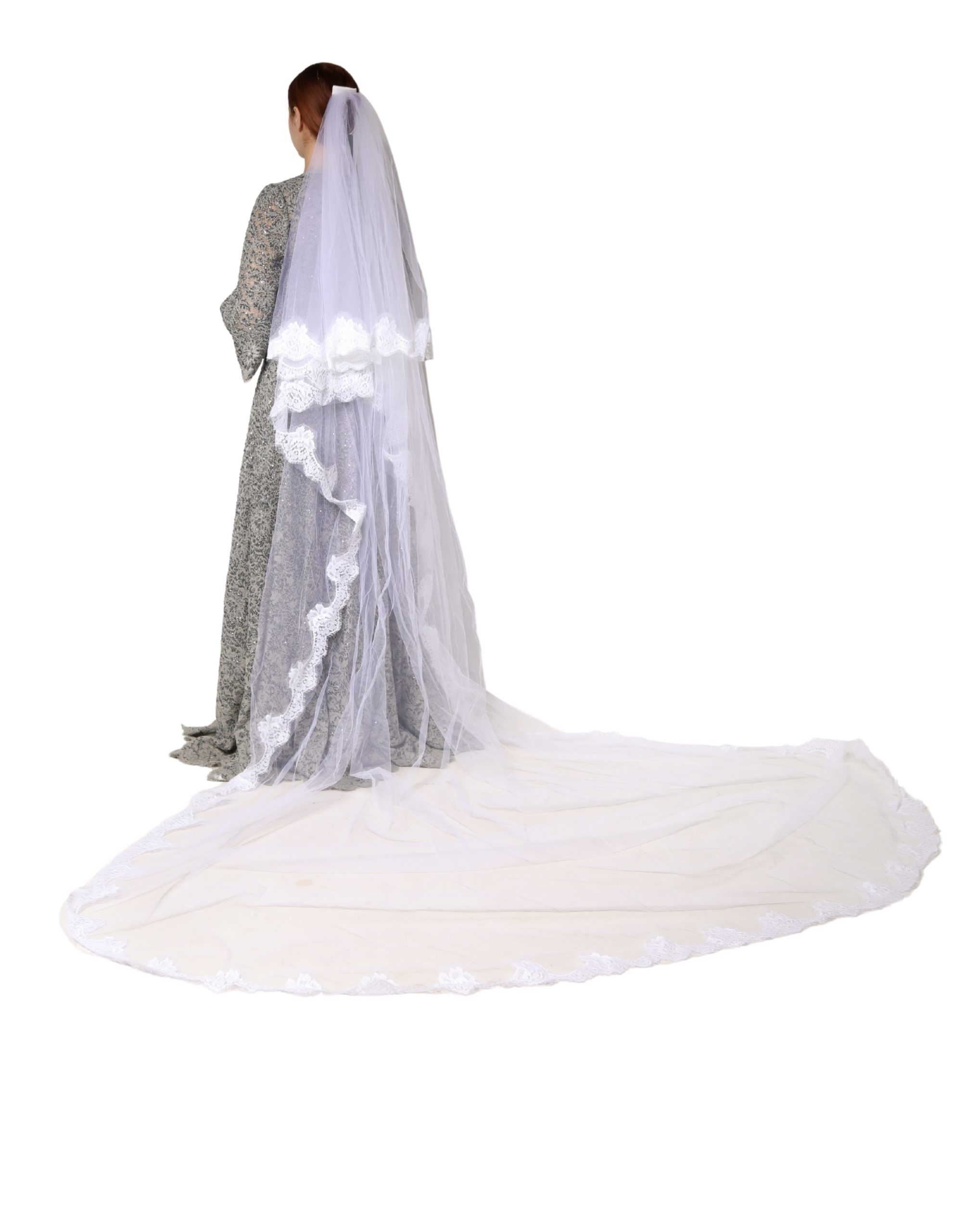 Dolce & Gabbana White Floral Lacenylon Floor Length 3m Long Veil Nylon Cotton Accessory - Women
