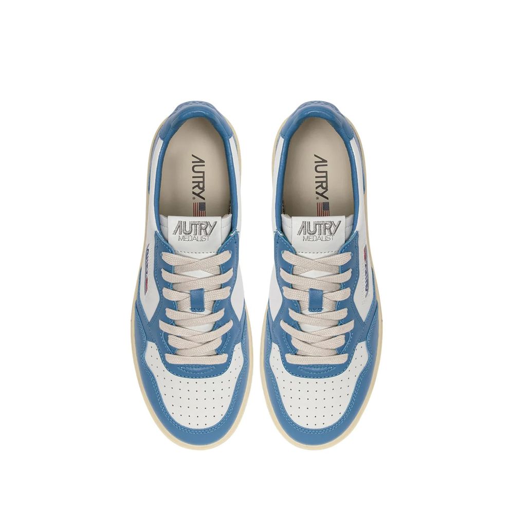 Blue Leather Low Top Sneakers - Thumbnail 3