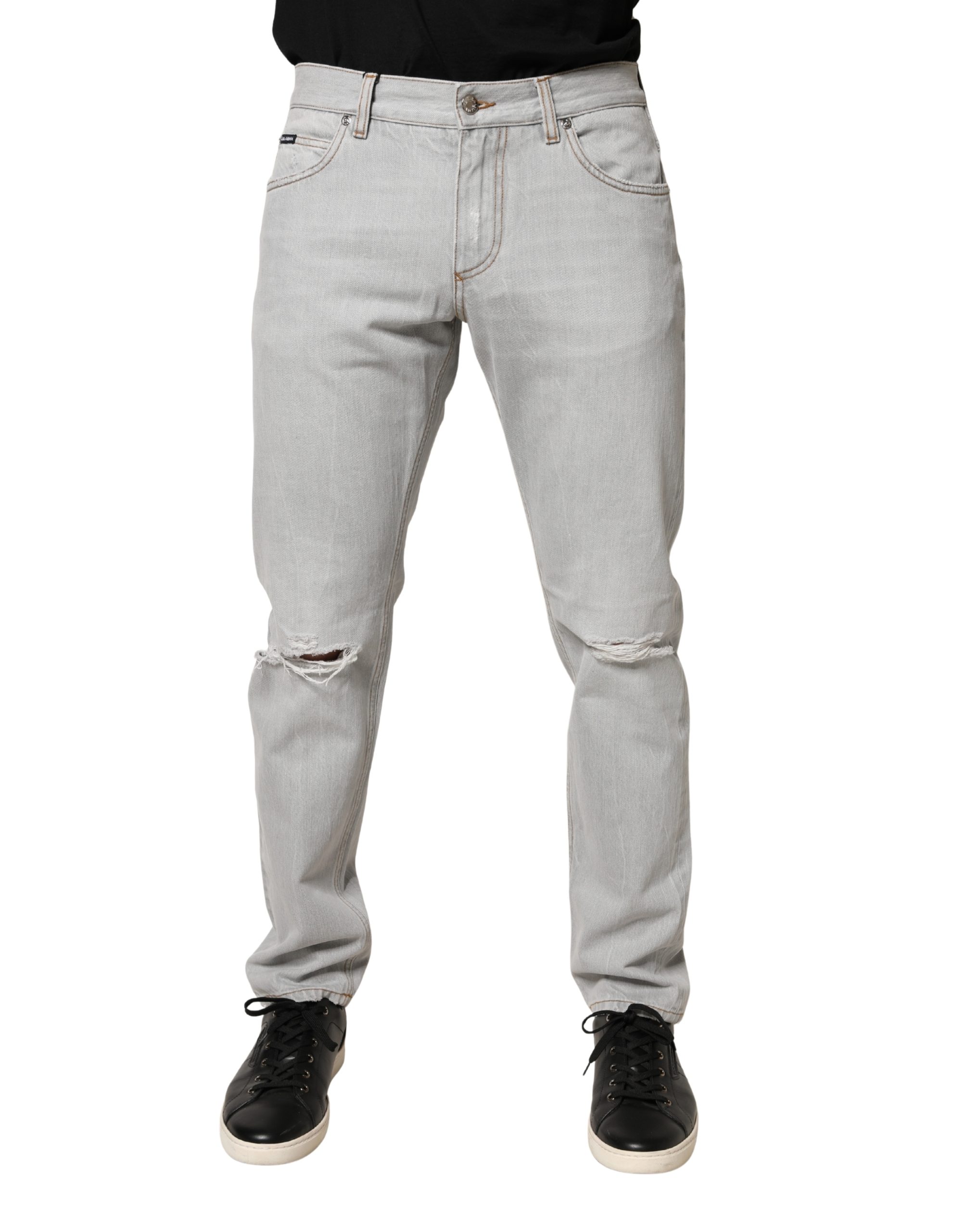 Light Gray Ripped Cotton Regular Denim Jeans