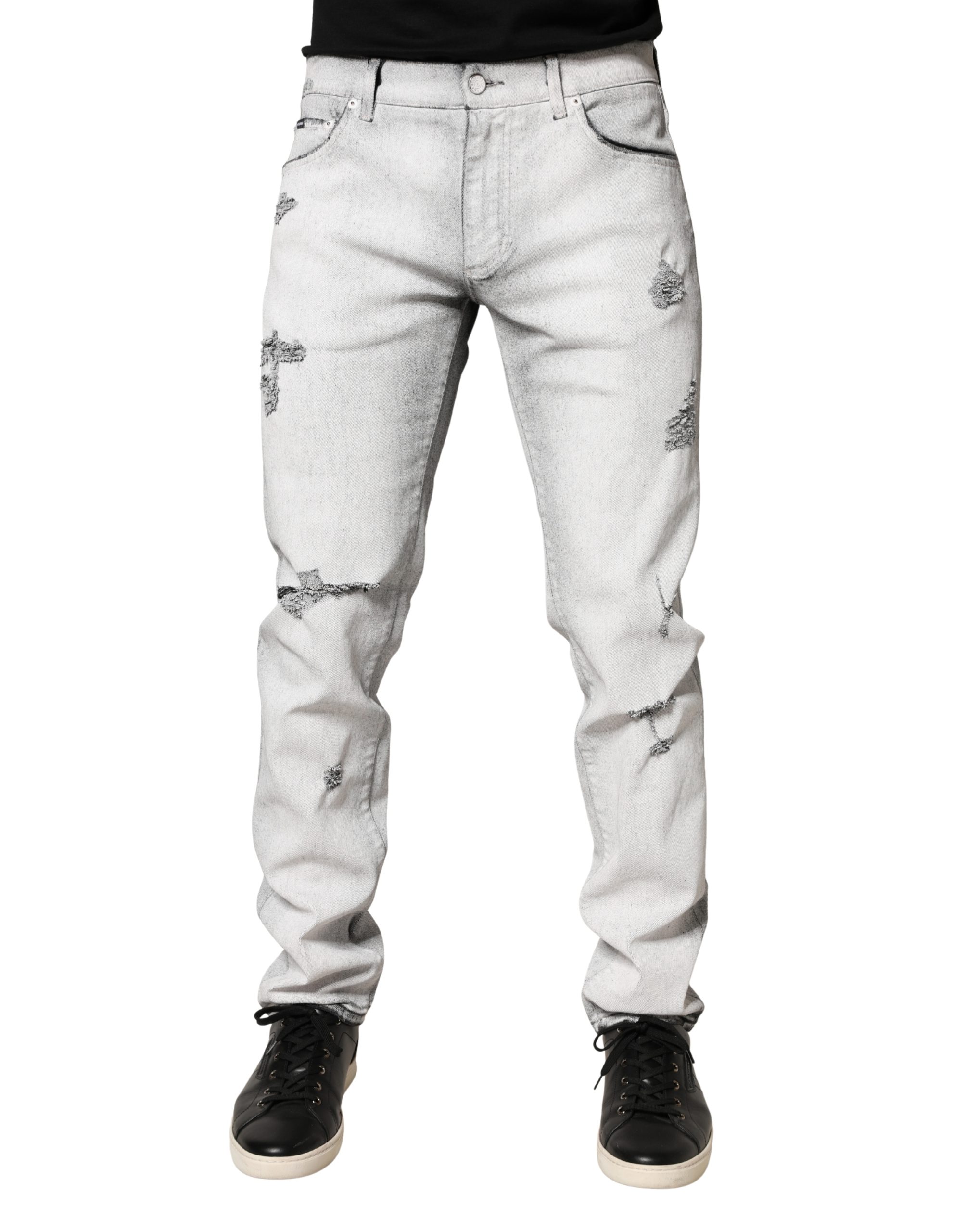 Light Gray Distressed Skinny Men Denim Jeans