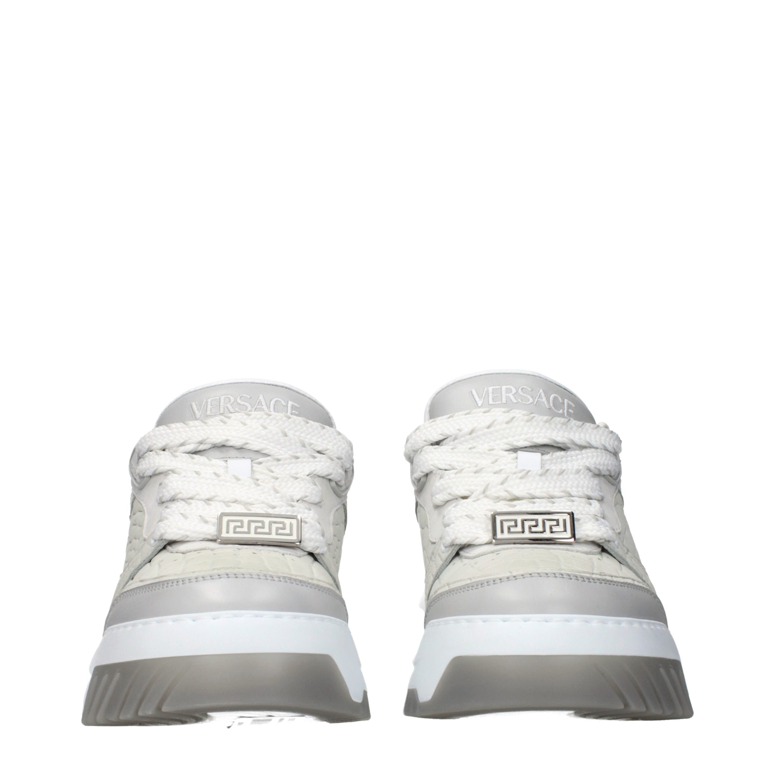 Gray Leather Low Top Sneakers - Thumbnail 3