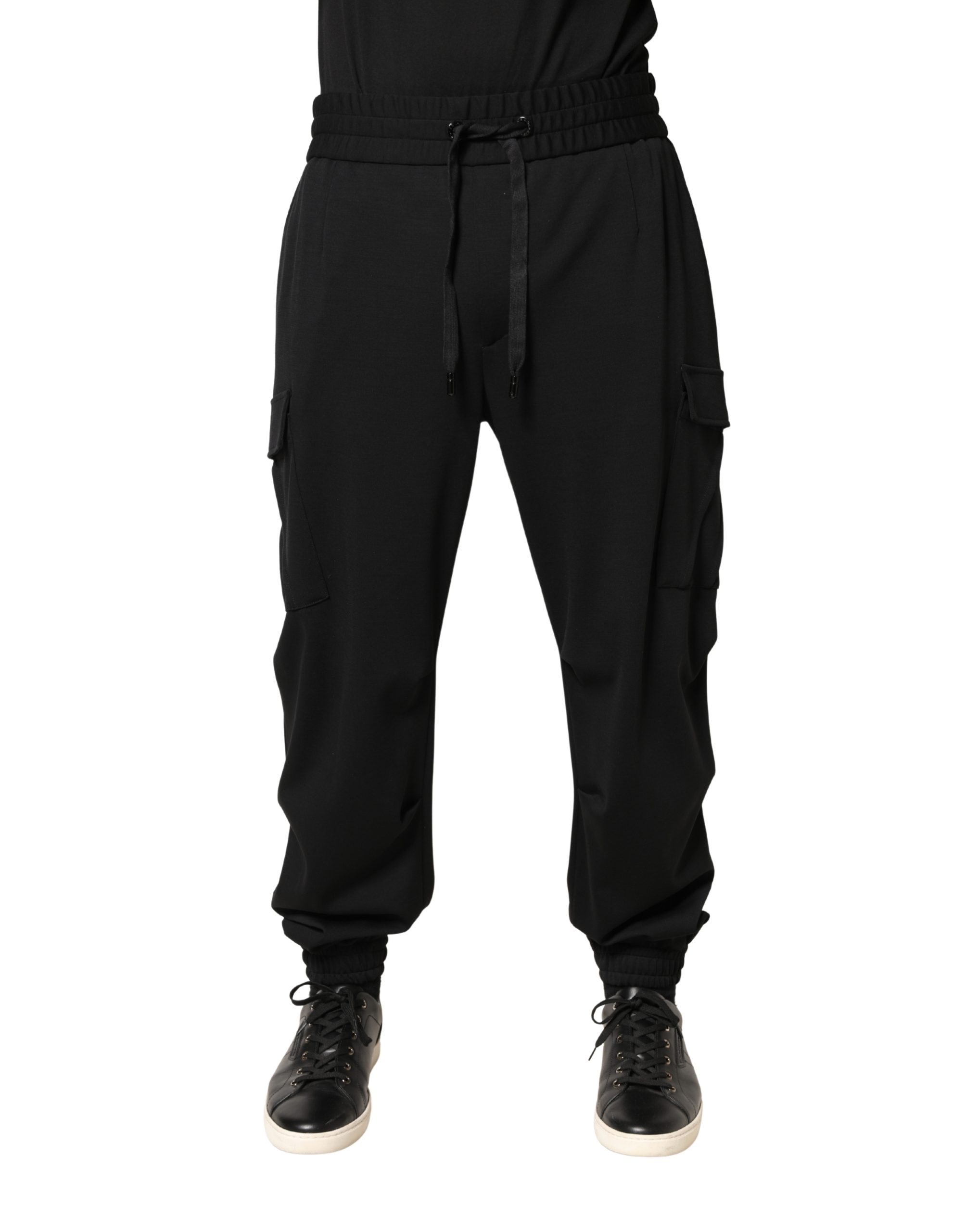 Black Polyester Cargo Jogger Men Trouser Pants