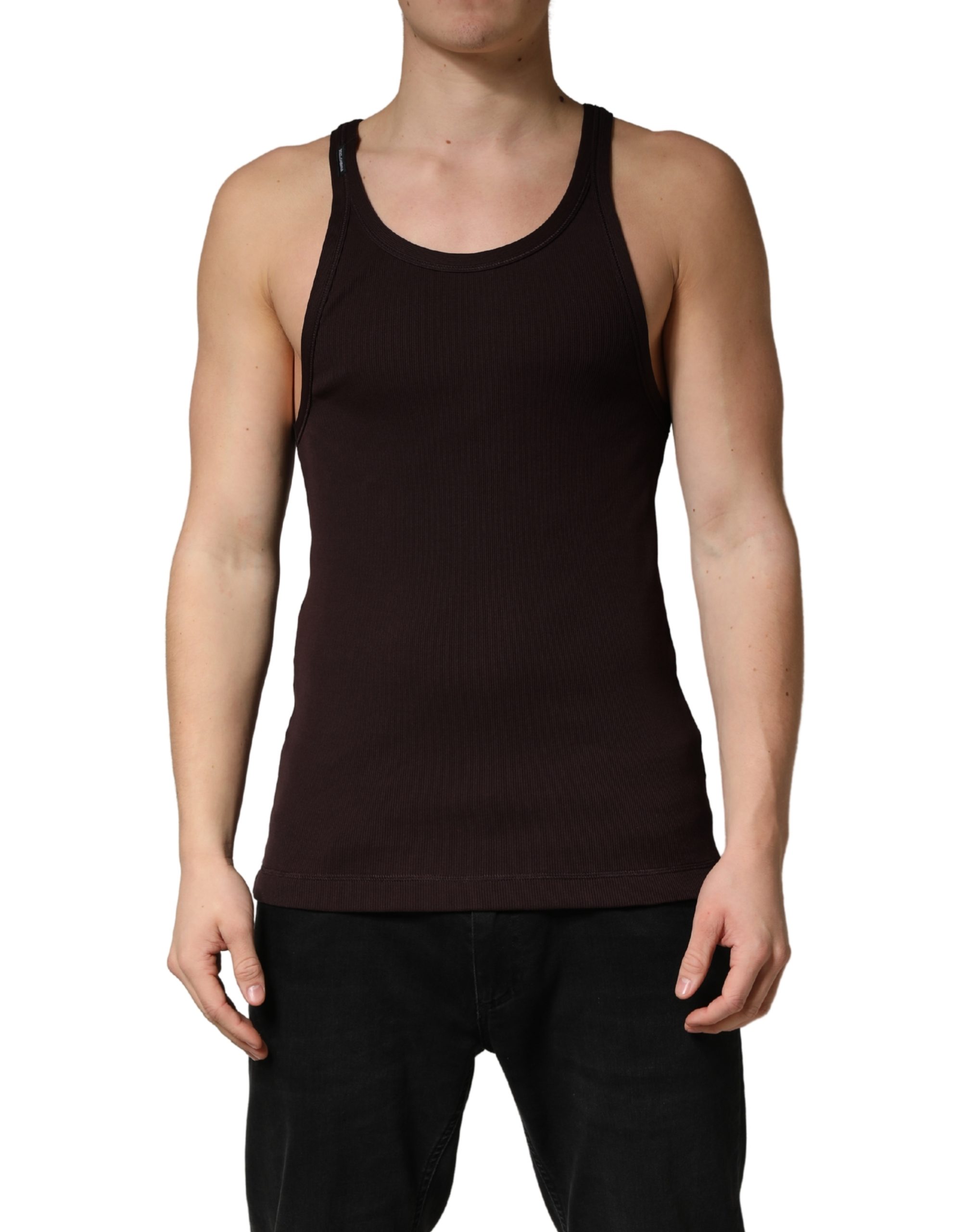 Brown Sleeveless Round Neck Tank Top T-shirt