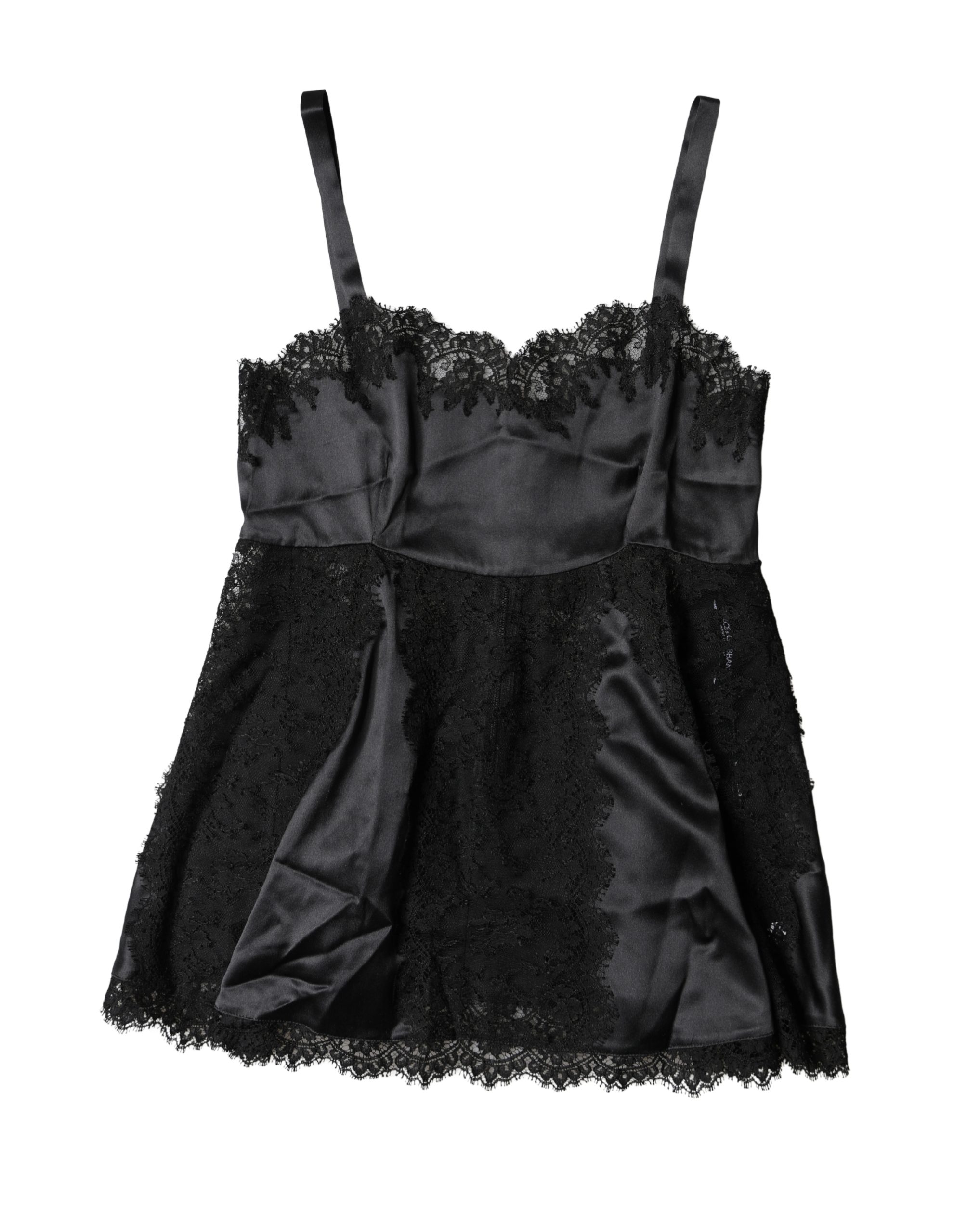 Black Silk Lace Trim Lingerie Top Underwear