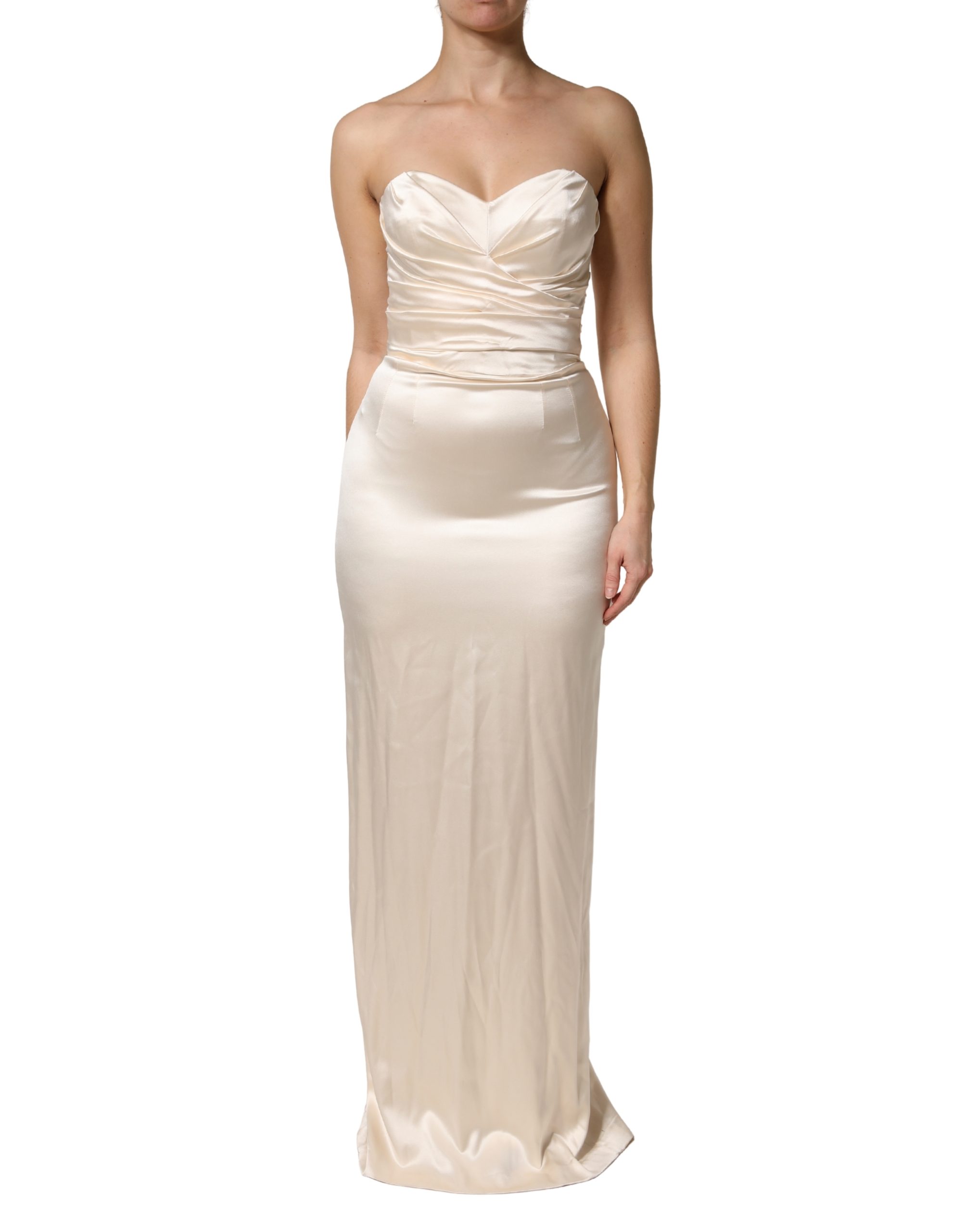 White Satin Strapless Sheath Maxi Dress