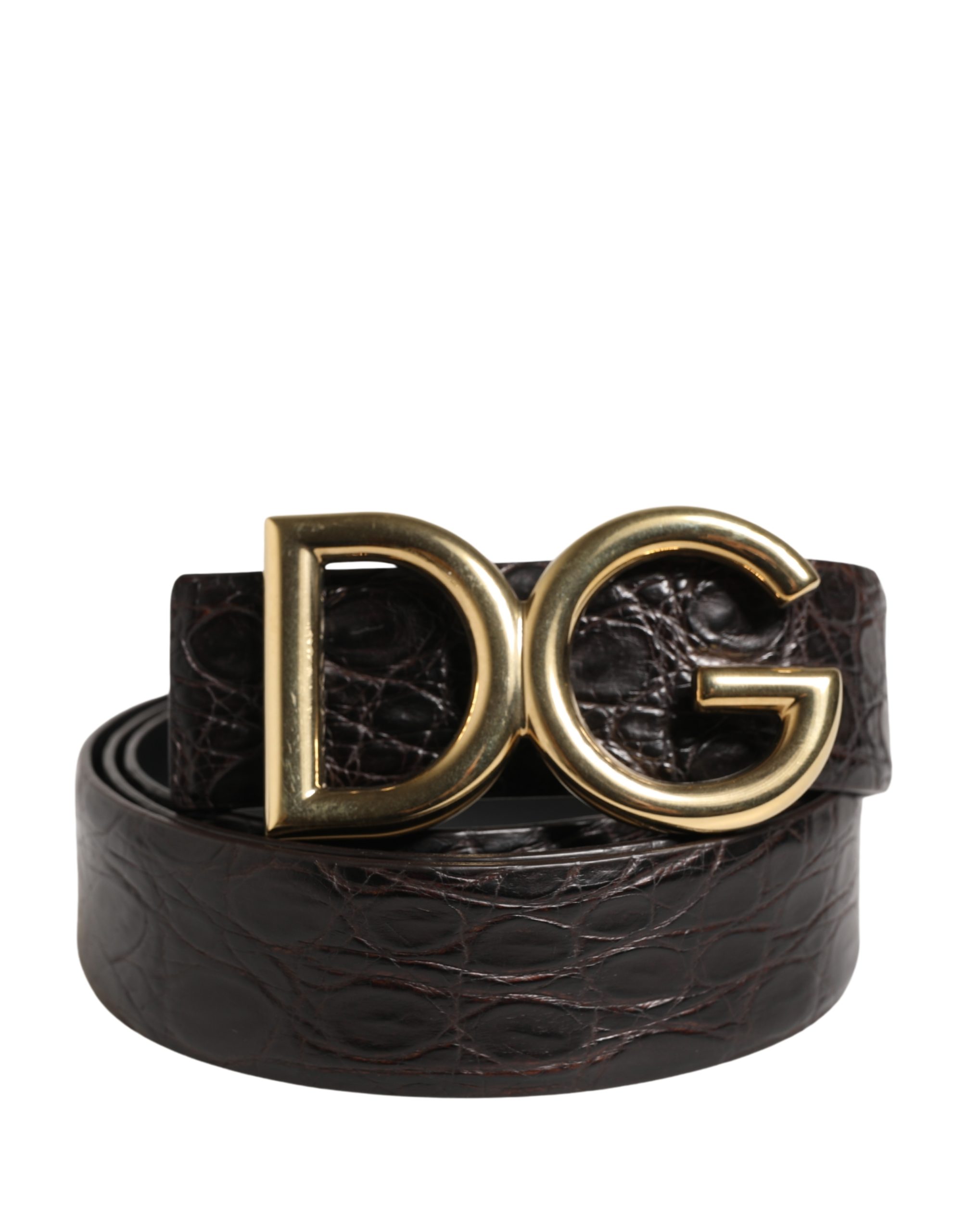 Men Black Exotic Leather Logo Buckle Belt