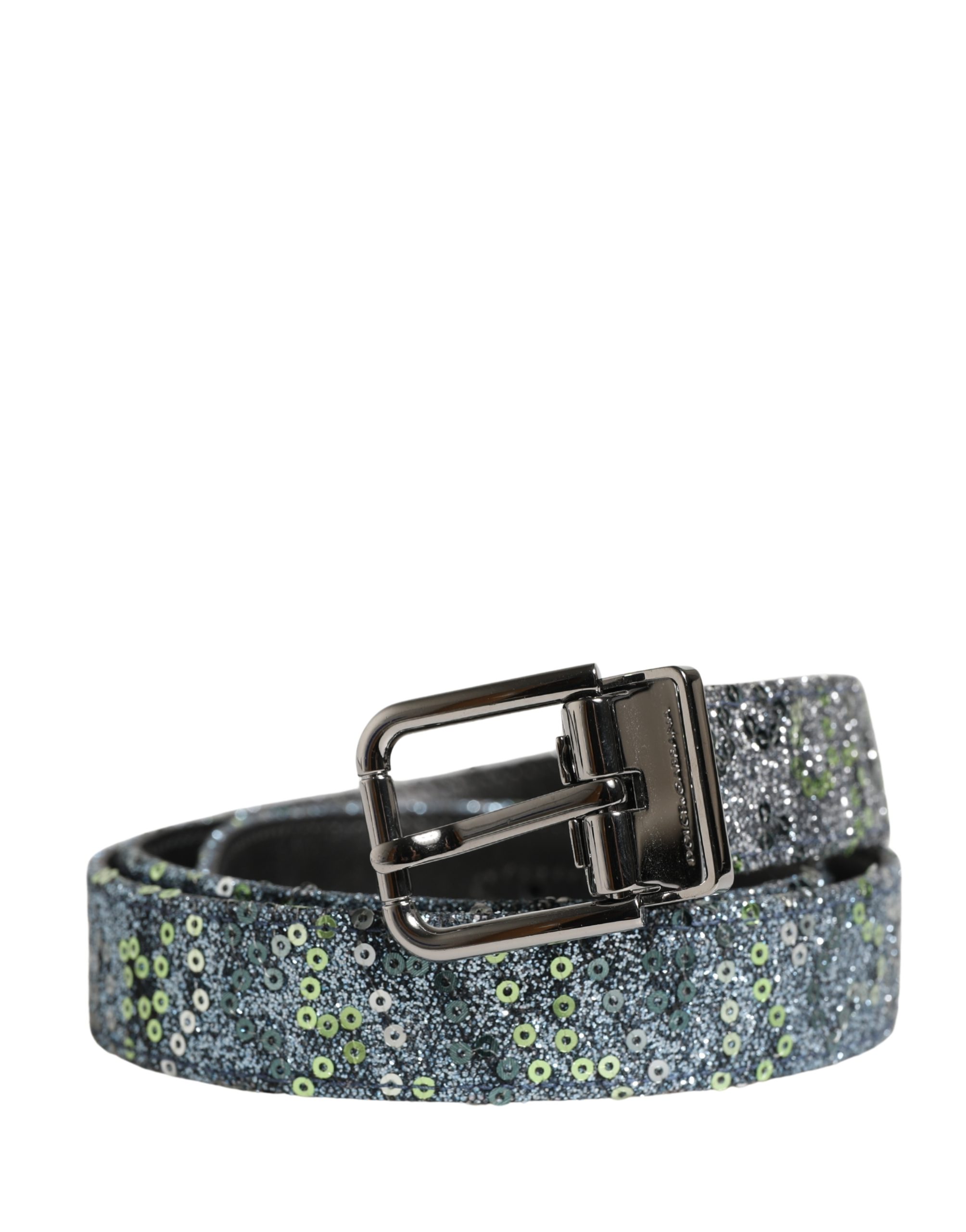Men Multicolor Sequin Silver Metal Buckle Belt