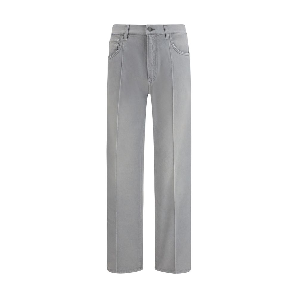 Gray Cotton Straight-Leg Jeans