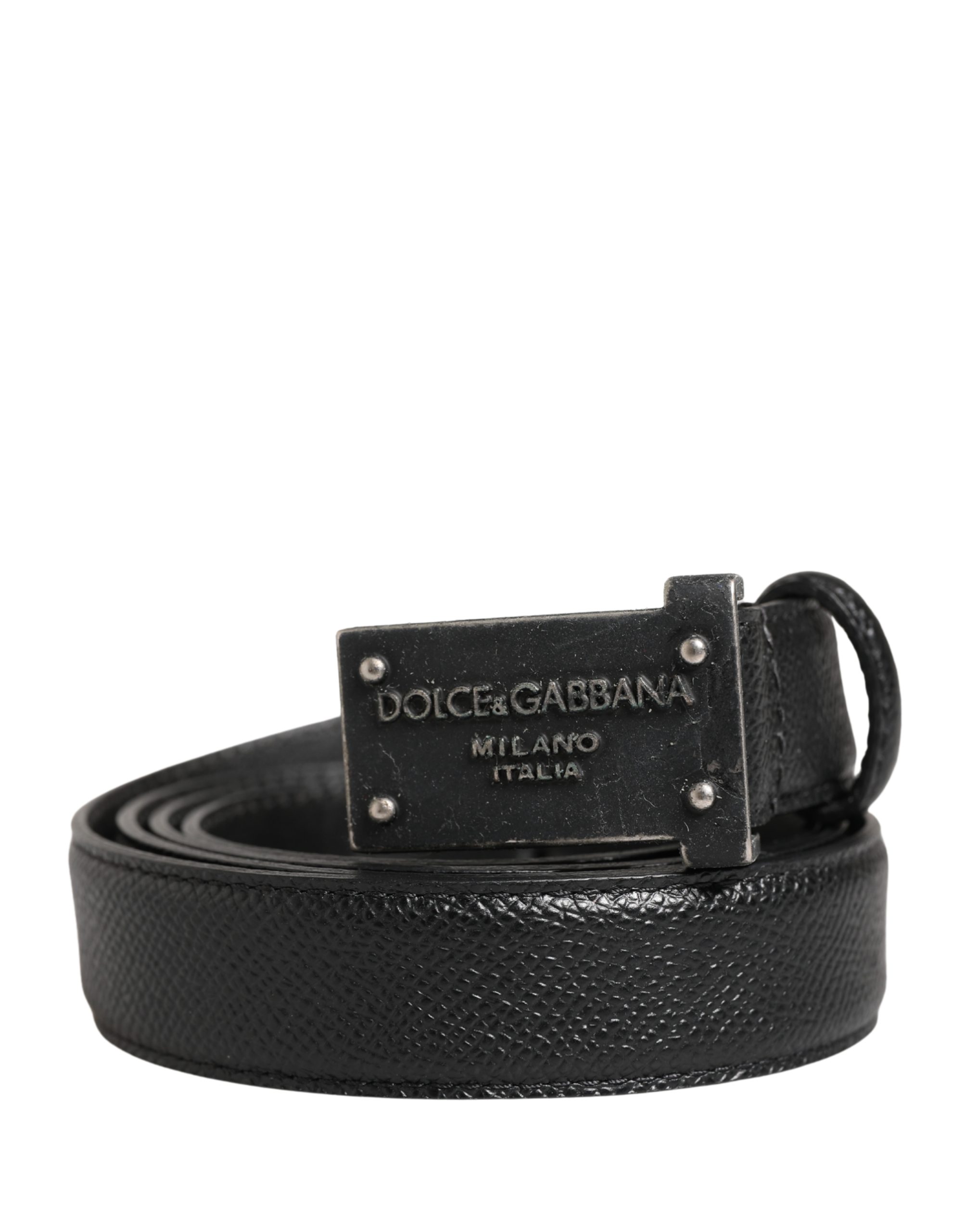 Men Black Calf Leather Logo Metal Buckle Belt
