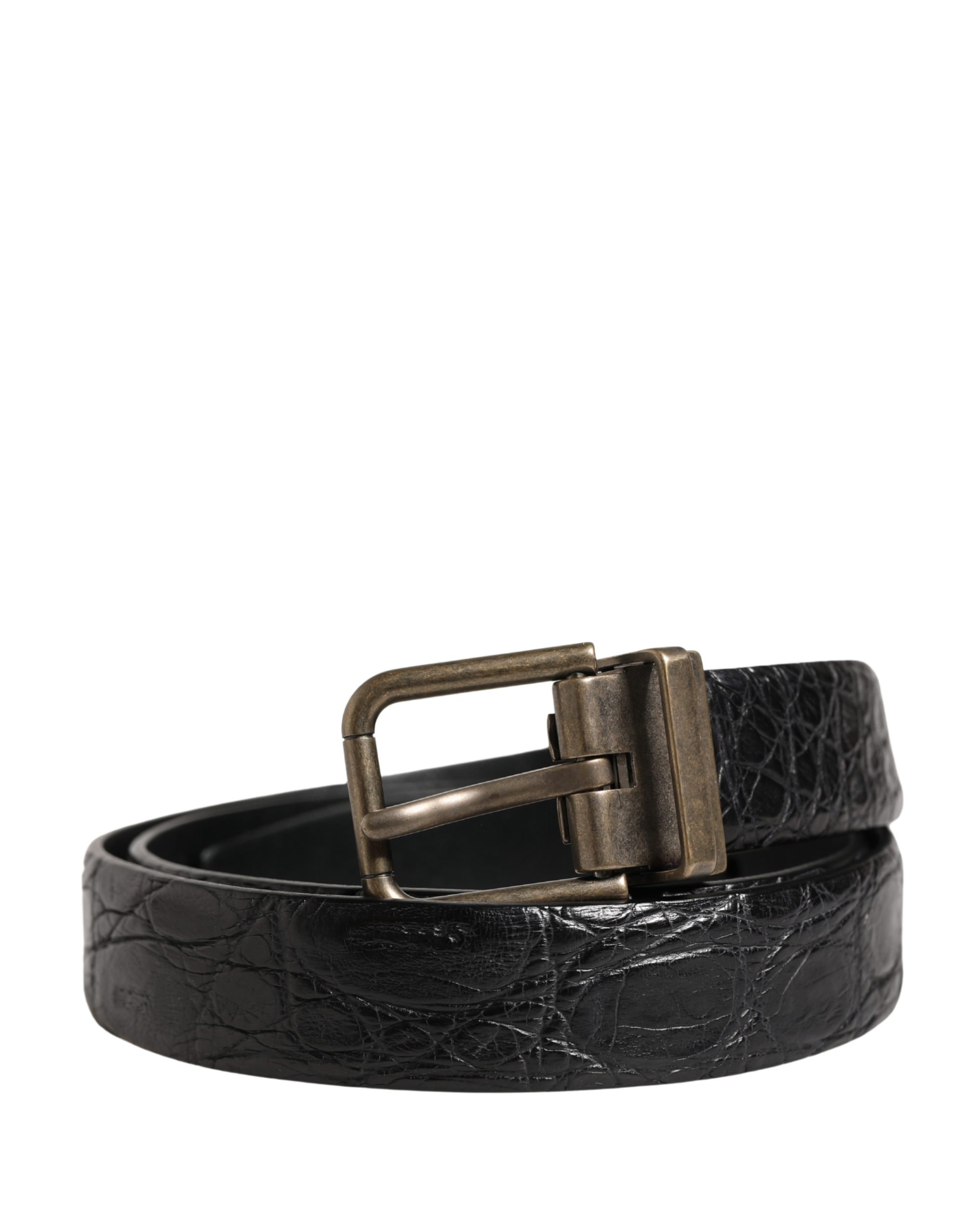 Men Black Exotic Leather Metal Buckle Belt