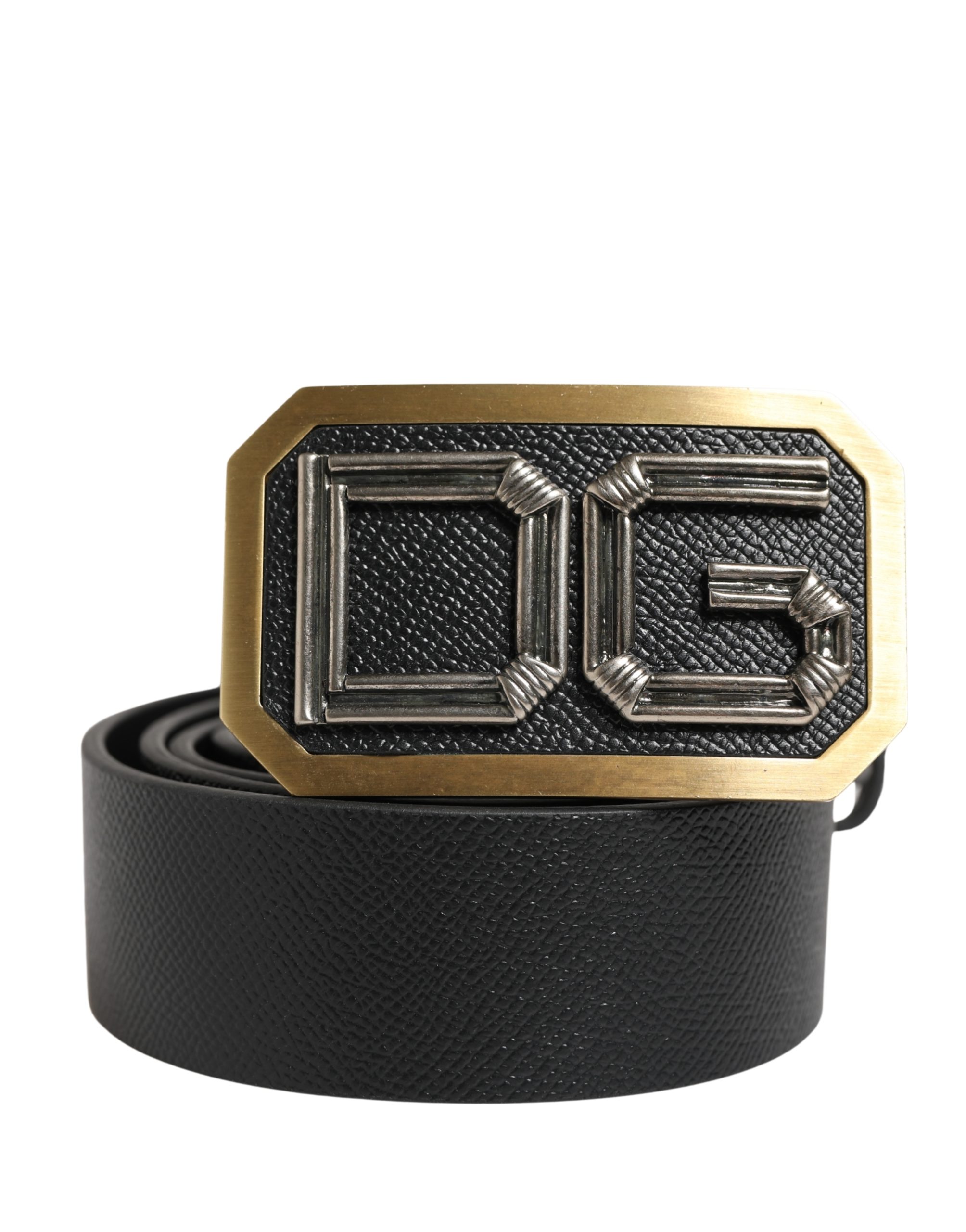 Men Black Leather DG Logo Metal Buckle Belt