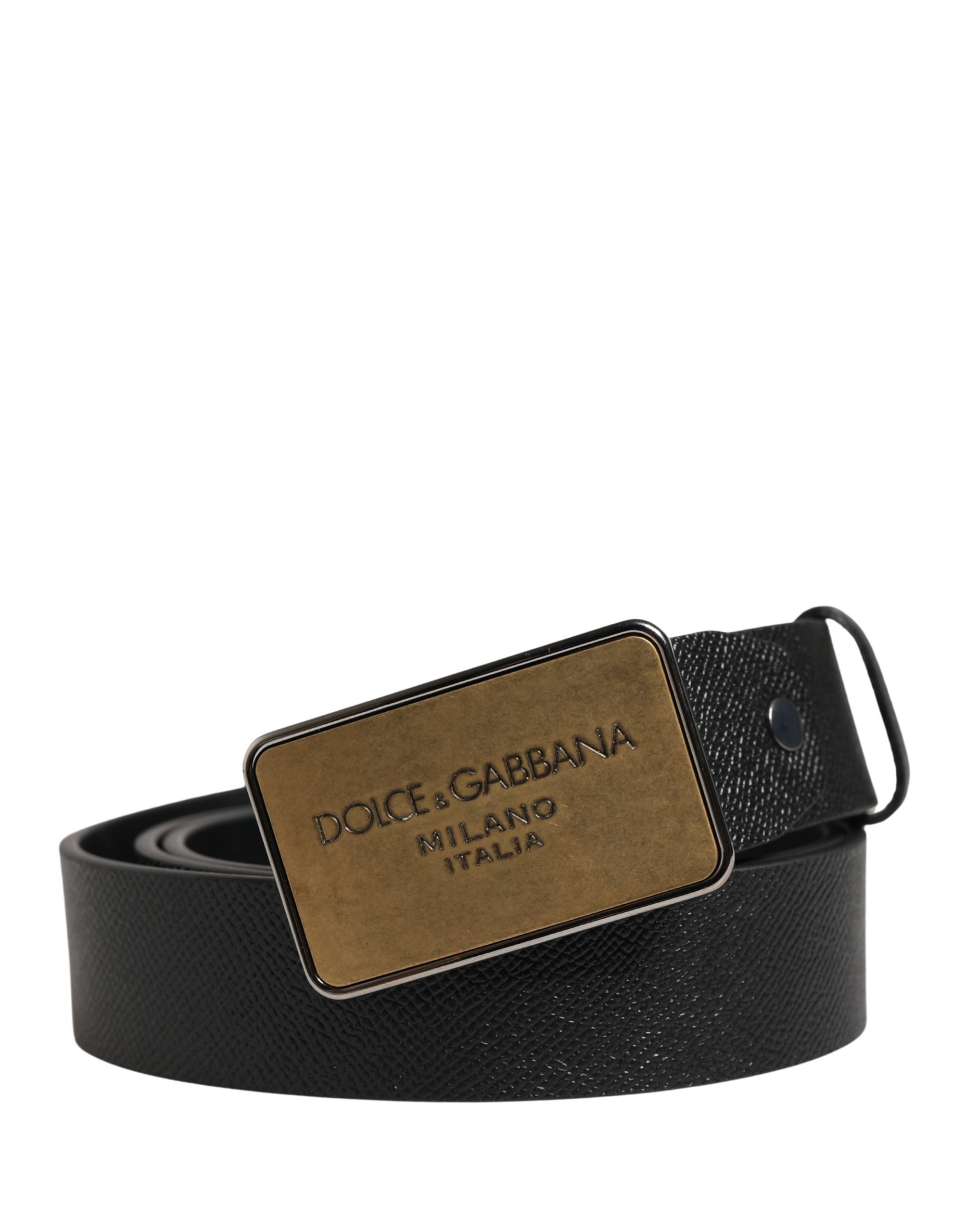 Dolce & Gabbana Black Classic Calf Leather Metal Buckle Men's Belt