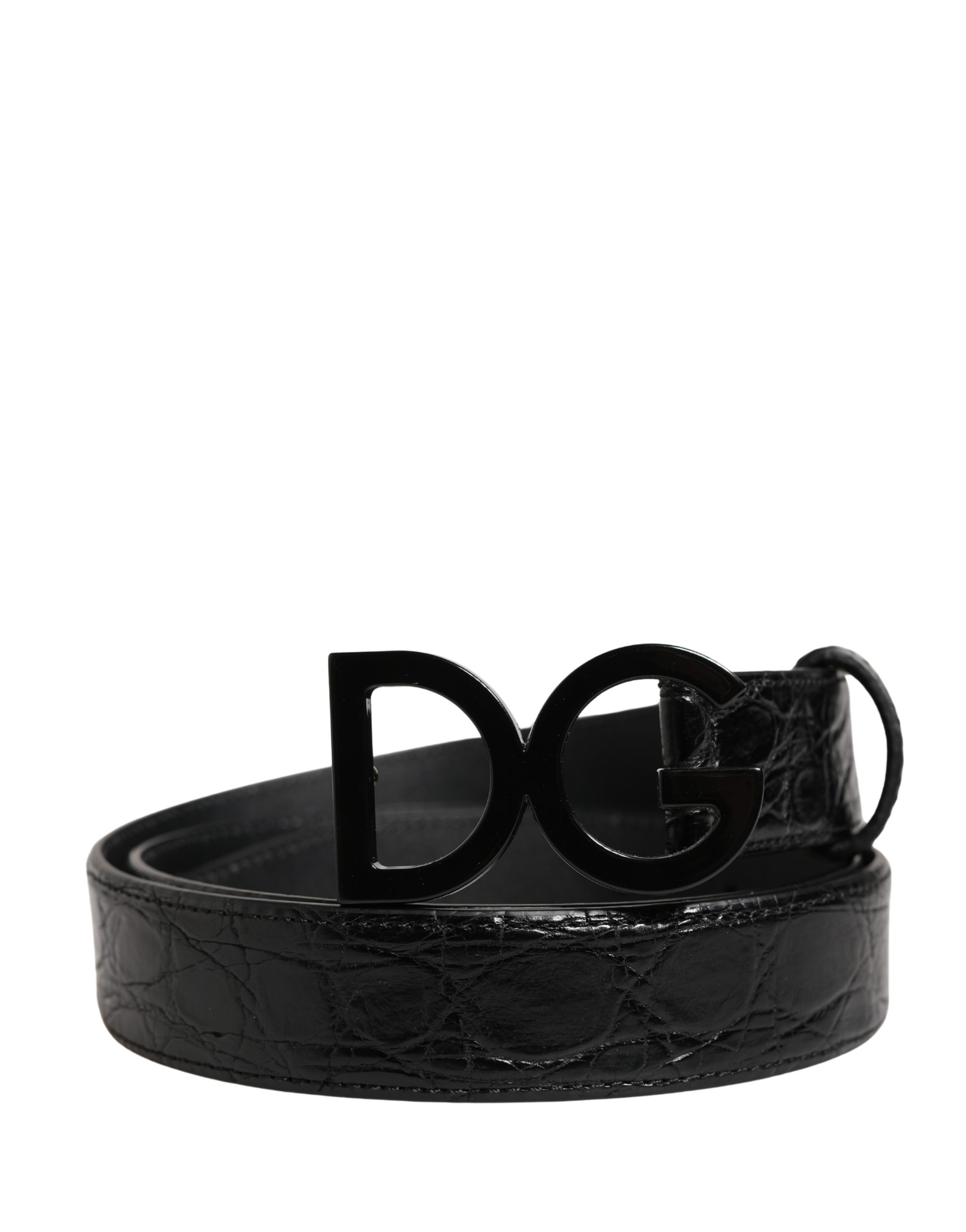 Men Black Exotic Leather Logo Buckle Belt