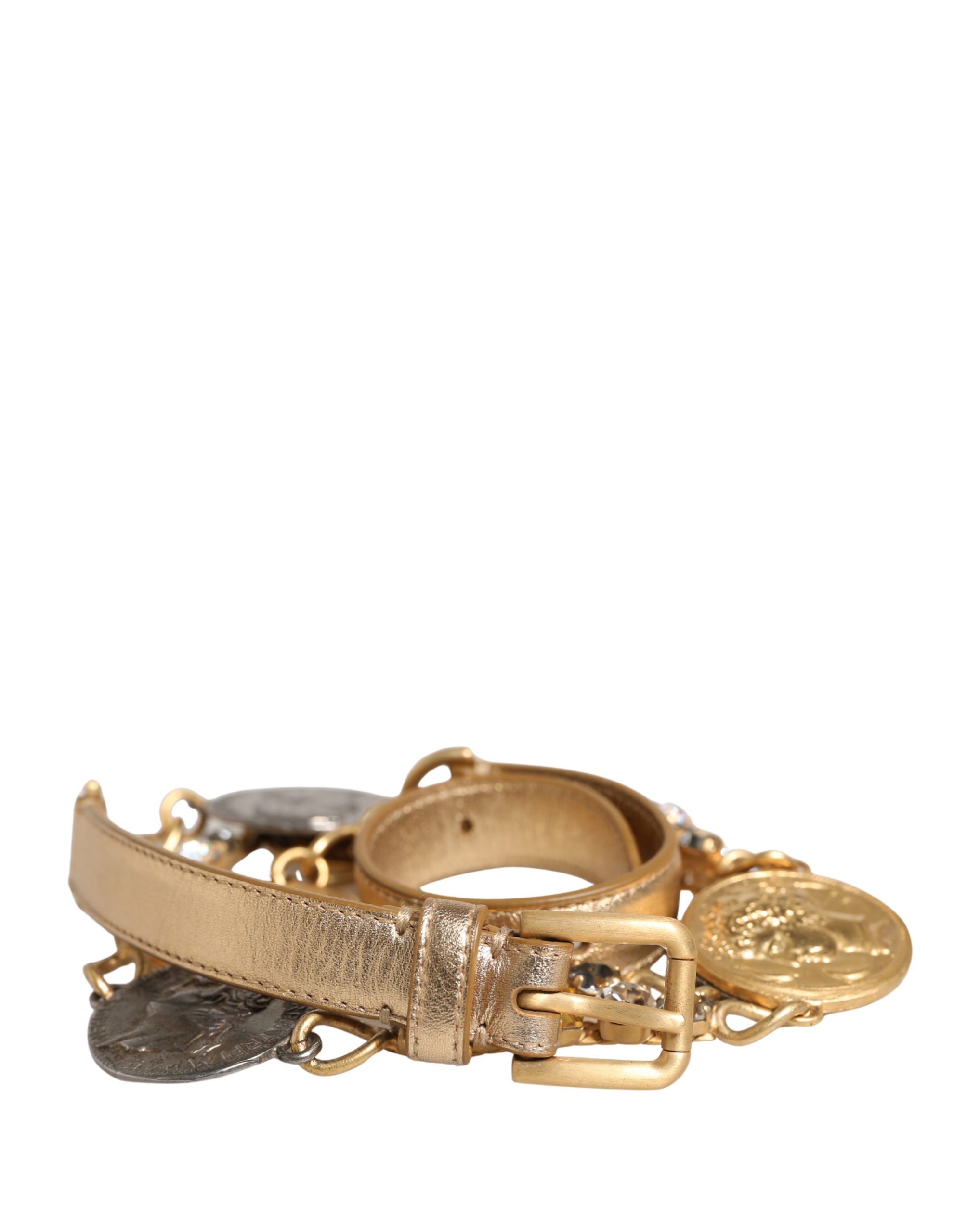 Gold Brass Chain Coin Embellished Metal Buckle Belt