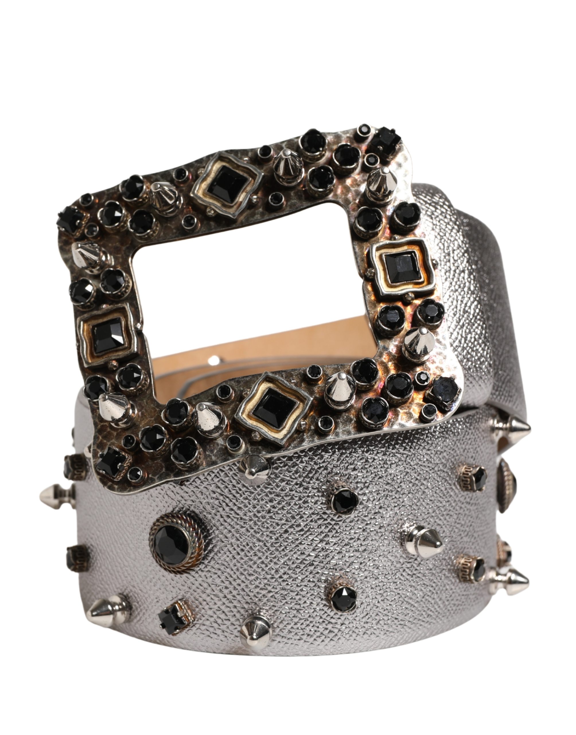 Silver Leather Crystal Metal Buckle Belt