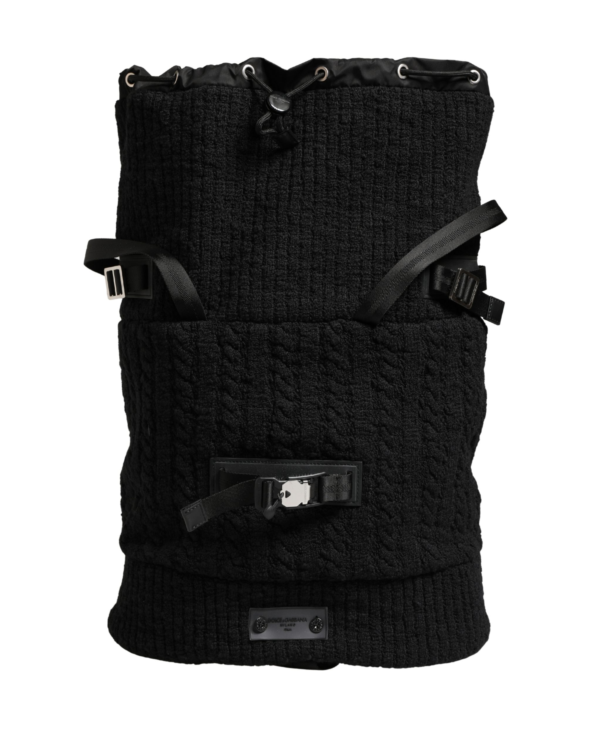 Black Tricot Wool Blend Duffel Backpack Travel Borse Bag