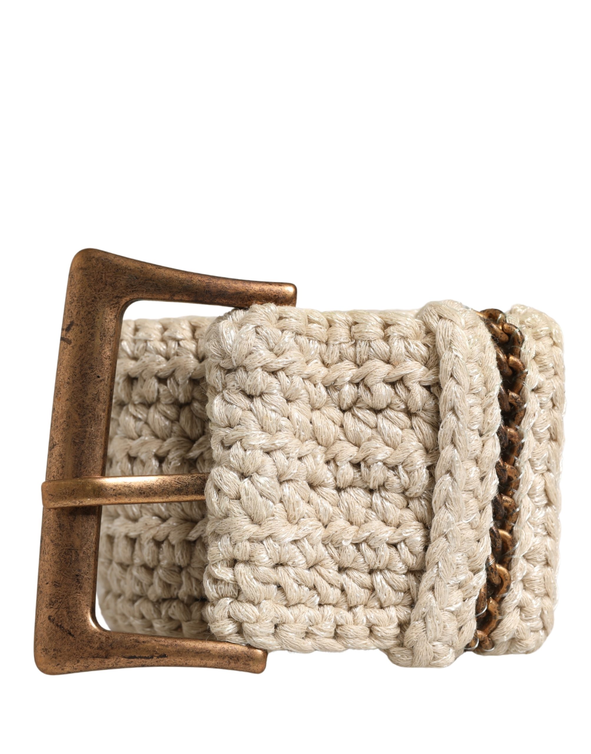 Beige Woven Vintage Metal Buckle Waist Belt