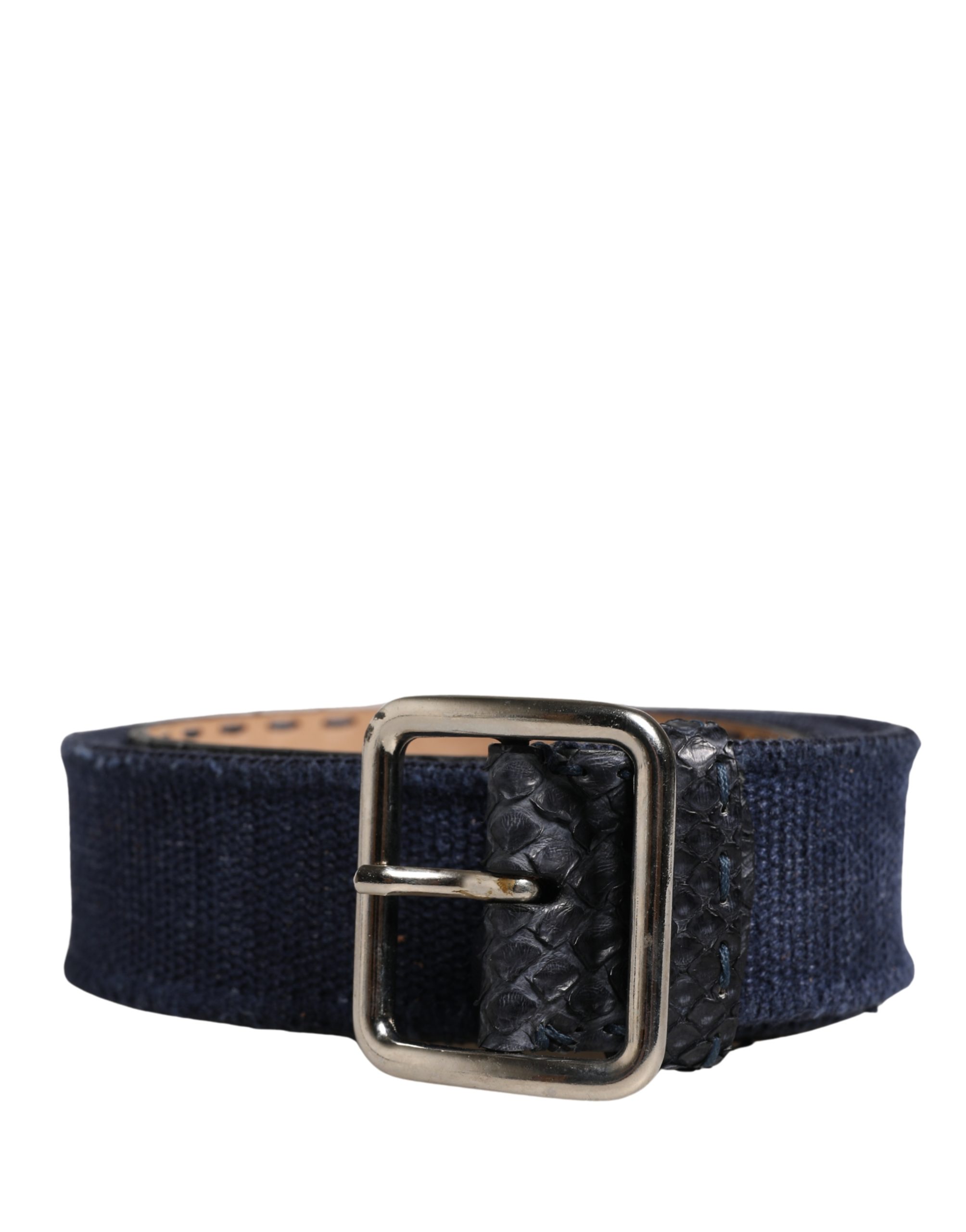 Dark Blue Canvas Silver Metal Buckle Belt