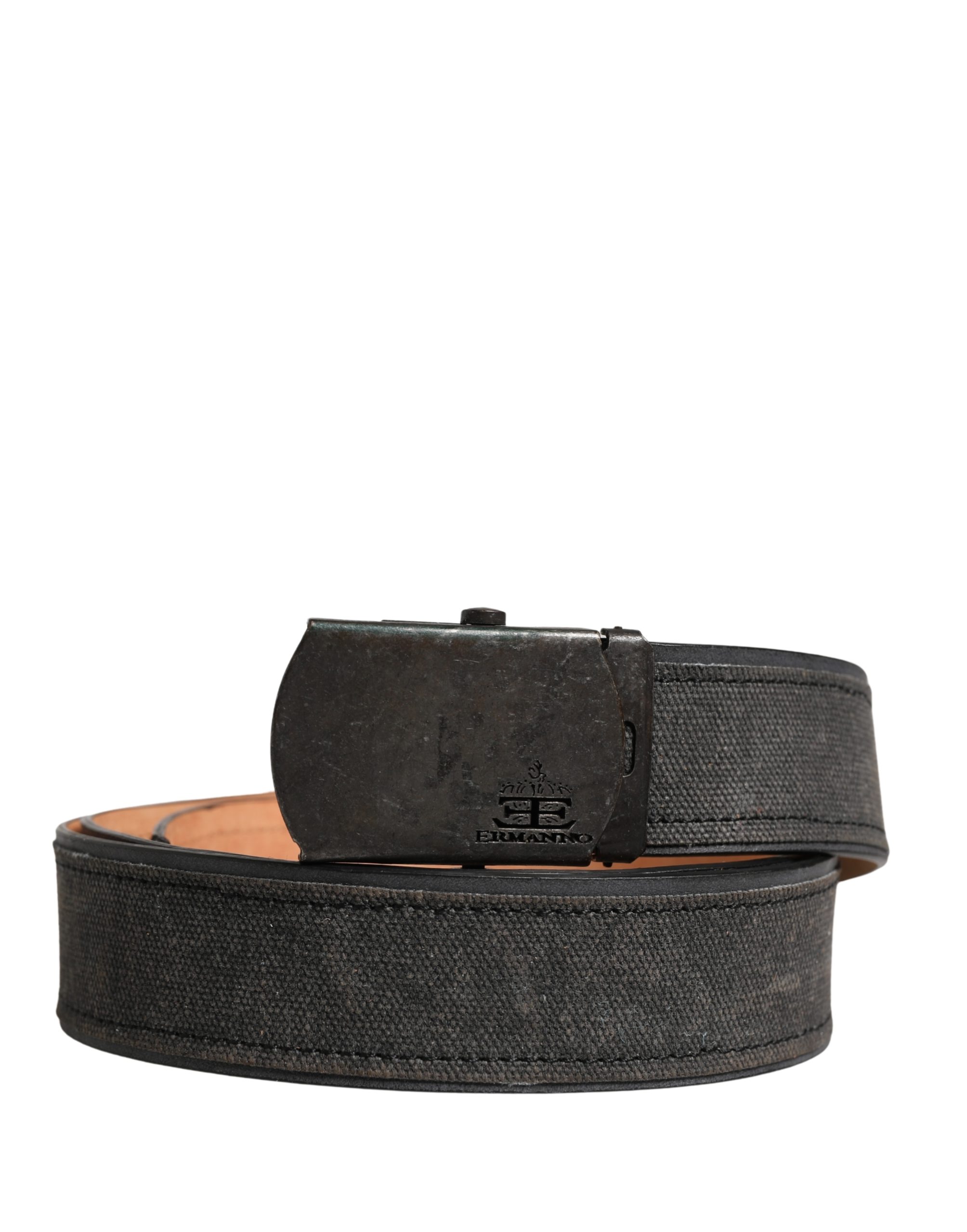 Black Leather Cotton Logo Metal Buckle Belt