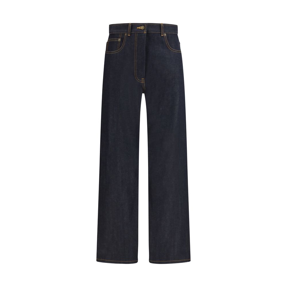 Blue Cotton Straight-Leg Jeans
