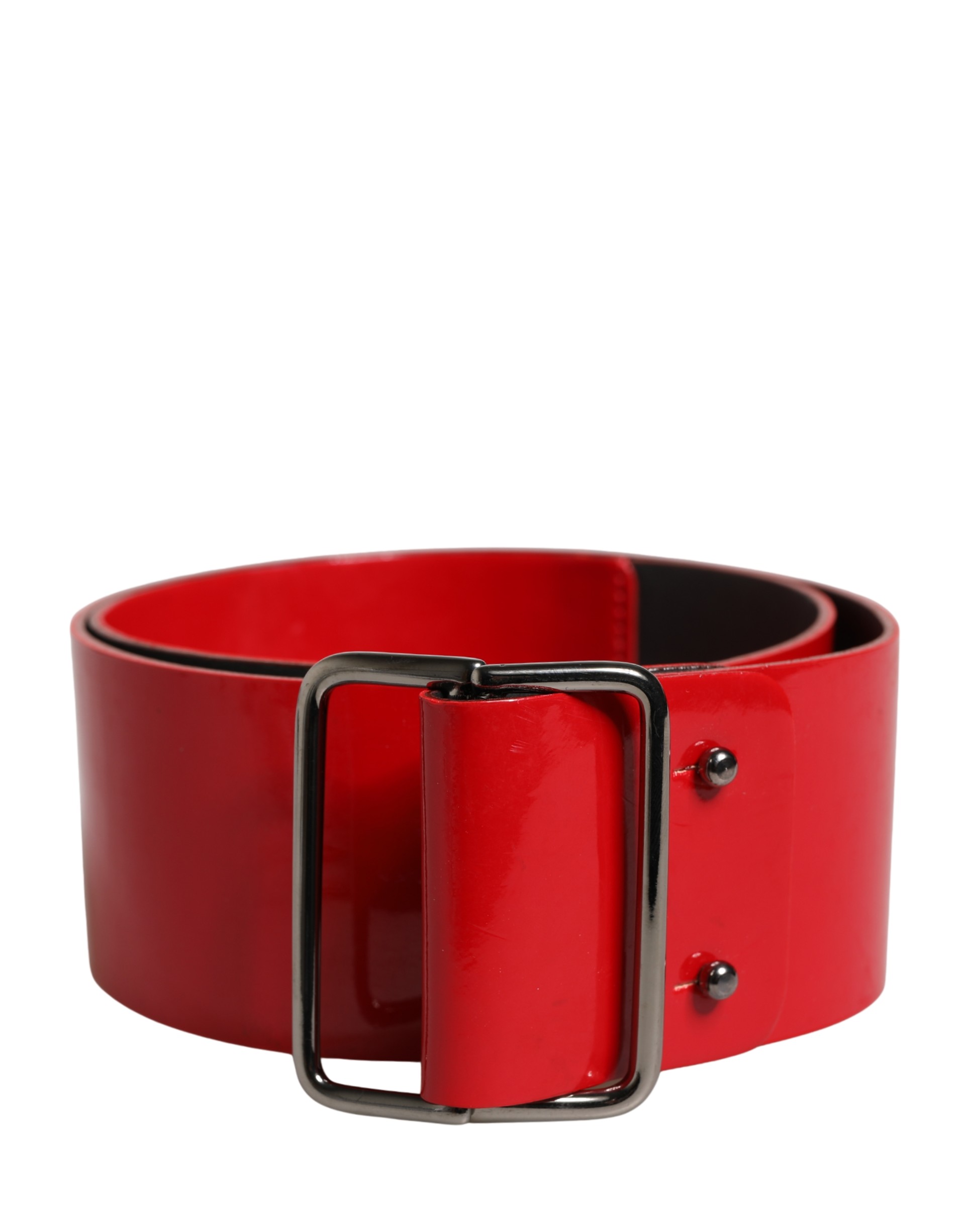 Red Wide Waist Silver Metal Buckle Belt