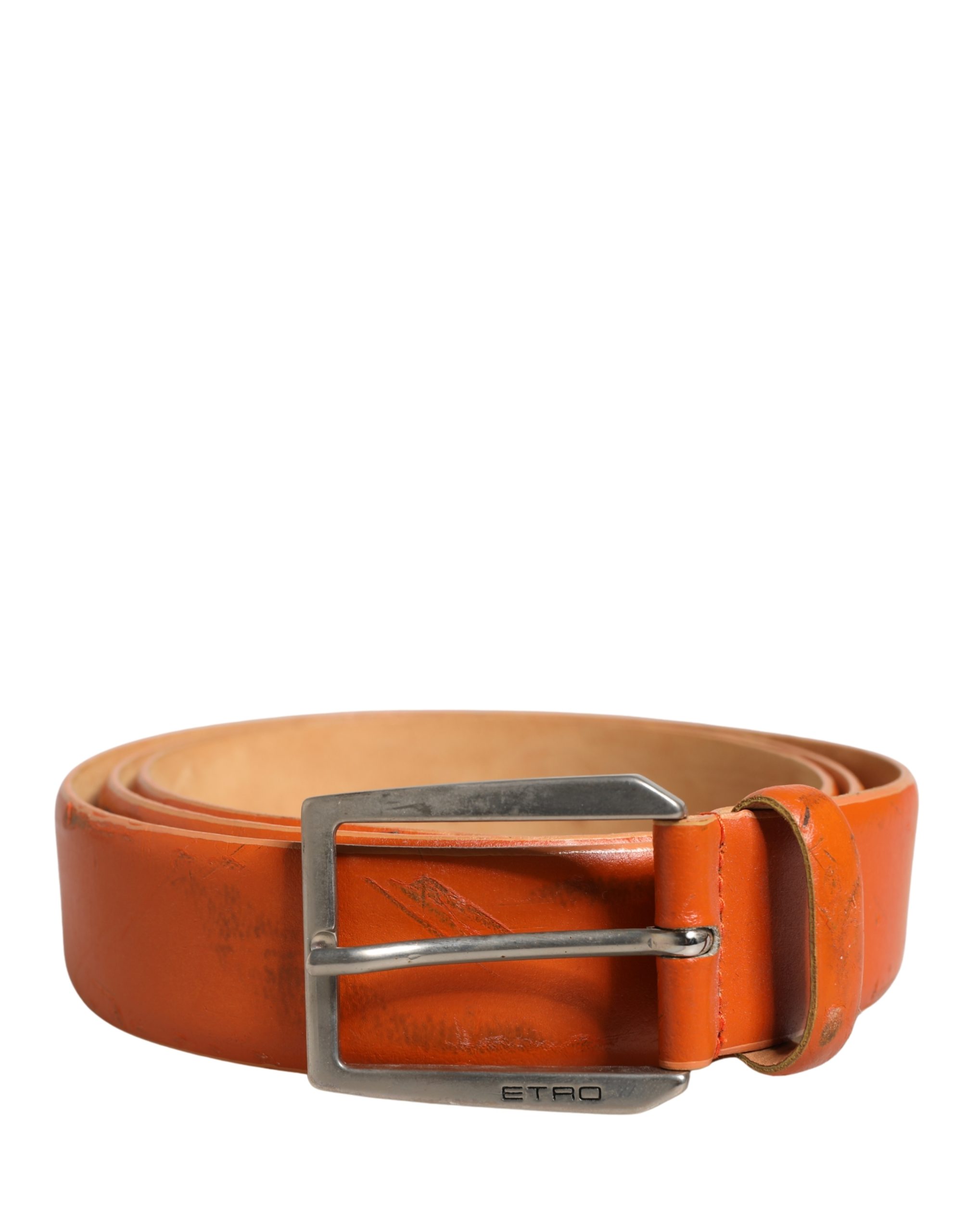 Orange Genuine Leather Silver Metal Buckle Waist Belt