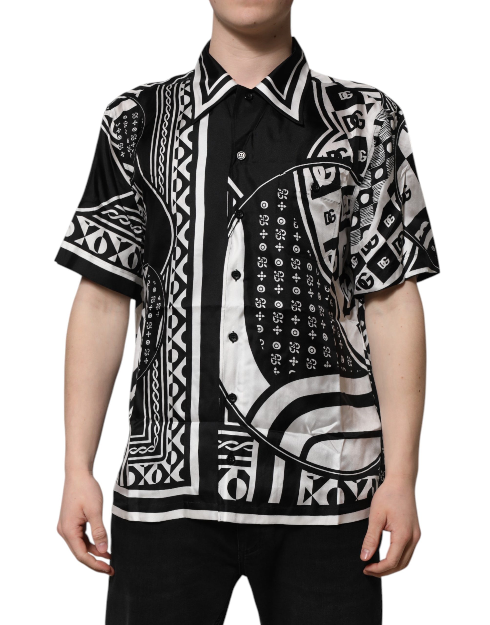 Black Silk Logo Print Short Sleeves Shirt