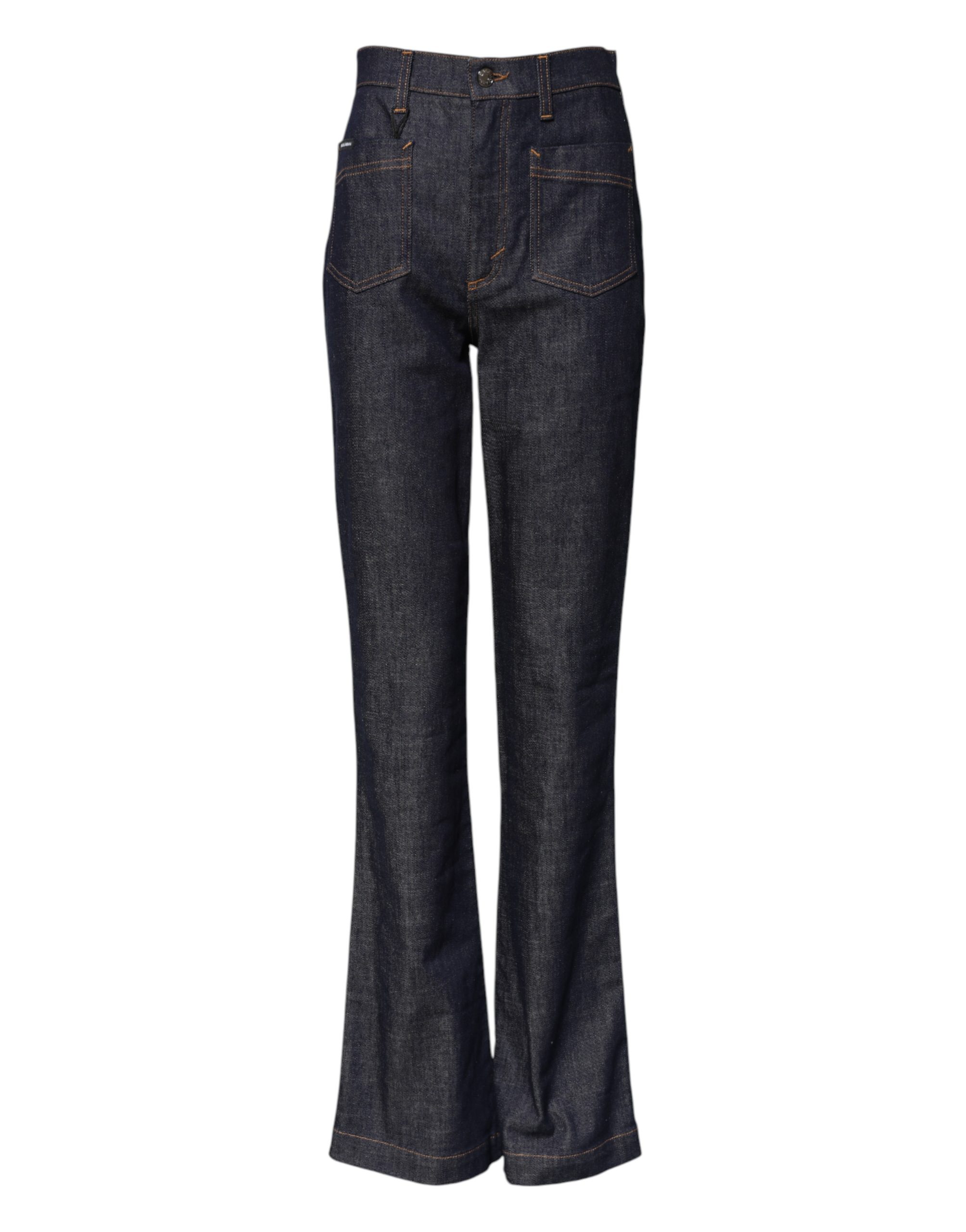 Dark Blue Cotton Flared Wide Leg Denim Jeans