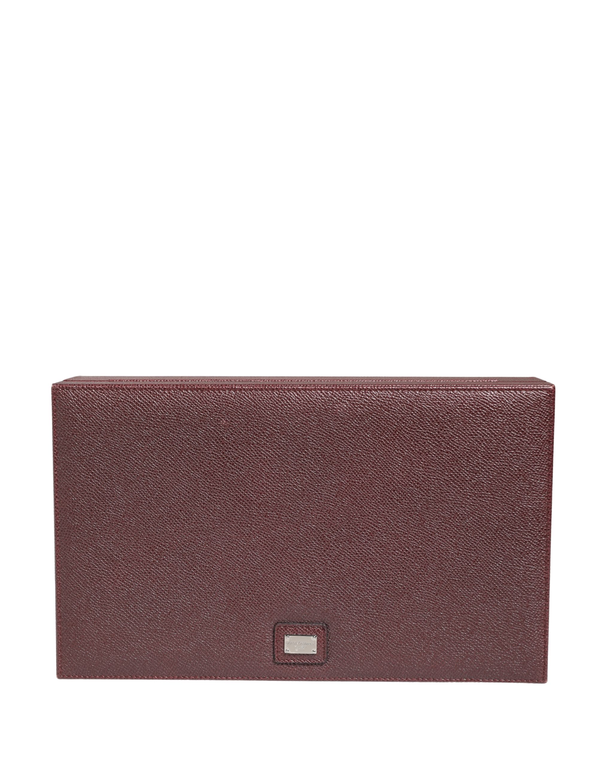 Brown Calf Leather Logo Plaque Storage Eyeglass Case