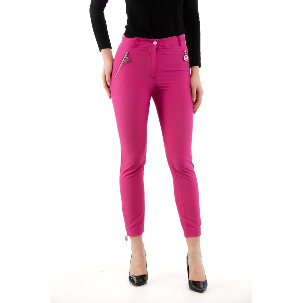 Pink Polyester Casual Pants