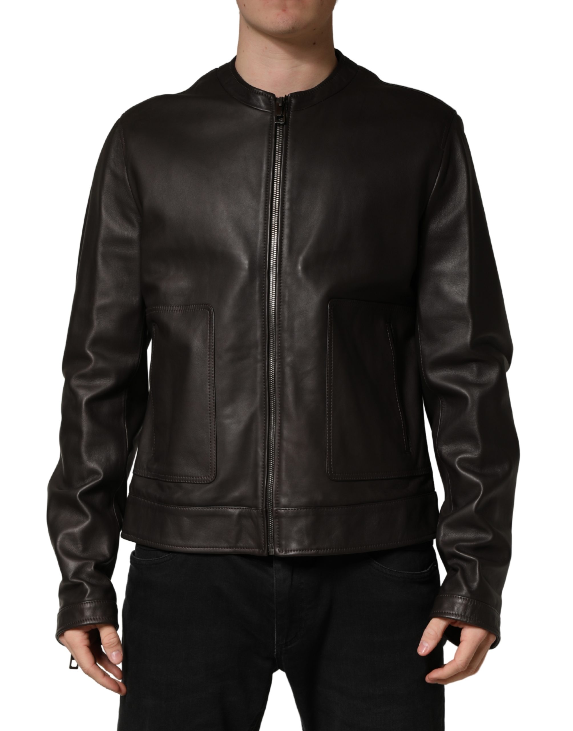 Black LambskinLeather Full Zip Biker Jacket
