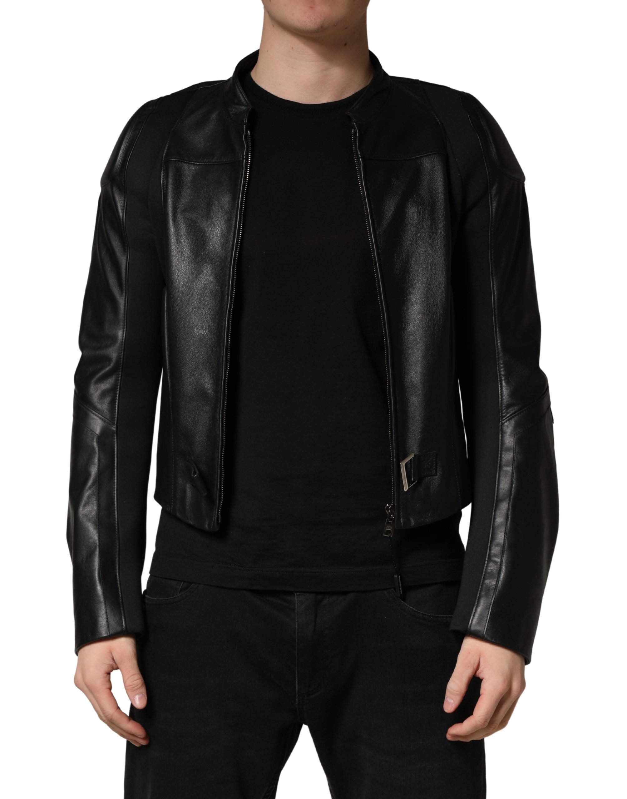 Black Nylon Full Zip Men Biker Coat Jacket