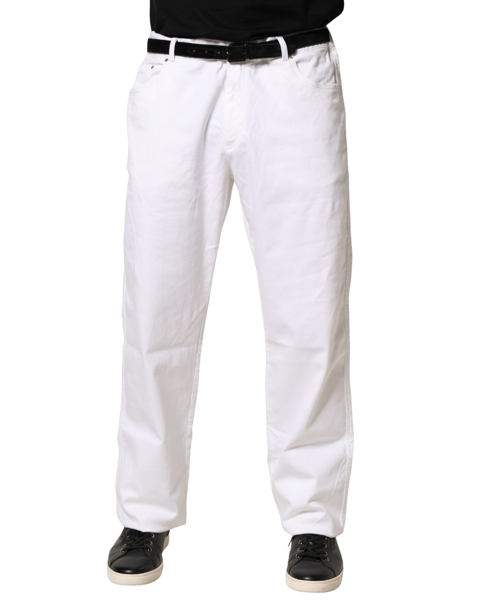 White Straight Mid Waist Denim Trouser Jeans