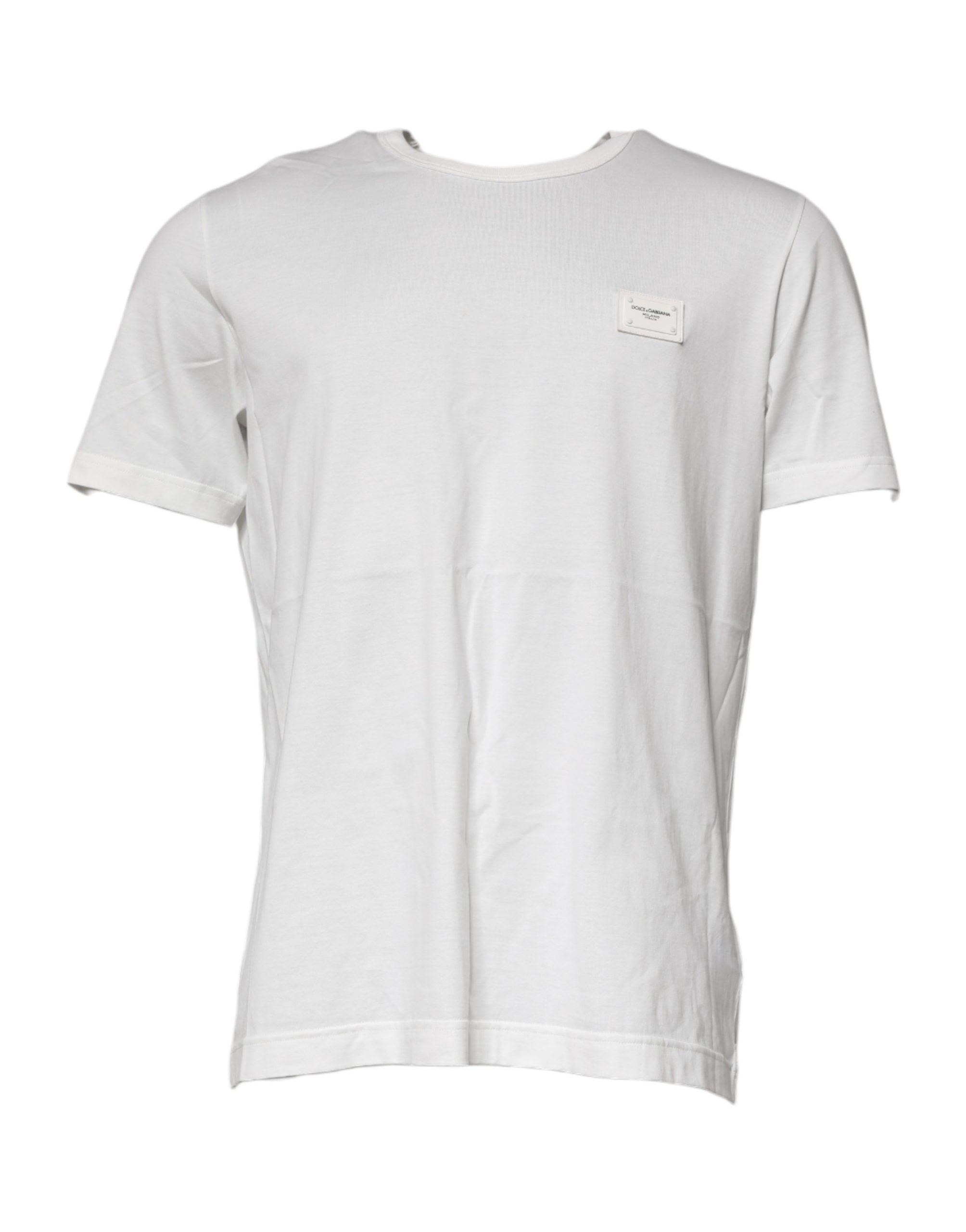 White Logo Plaque Cotton Crew Neck  T-shirt