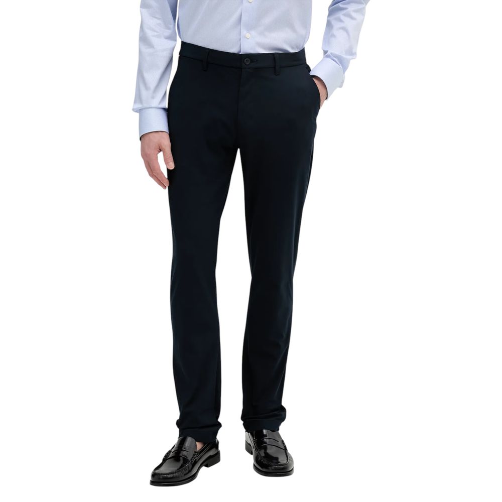 Blue Polyester Casual Pants