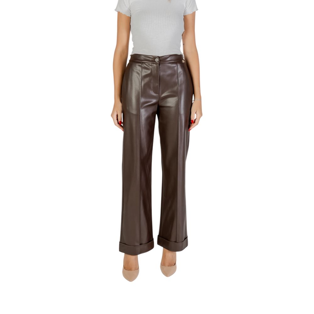 Brown Polyester Casual Pants