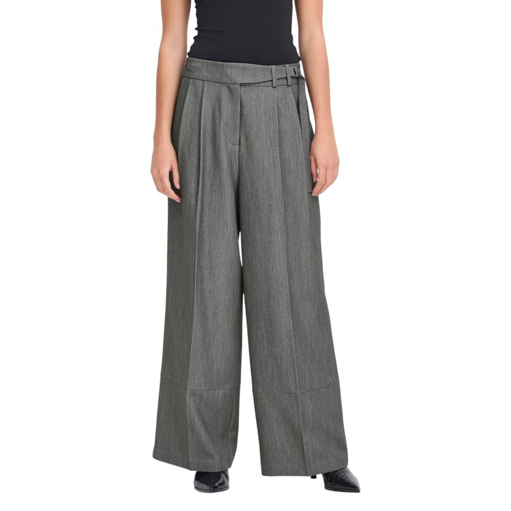 Gray Polyester Casual Pants