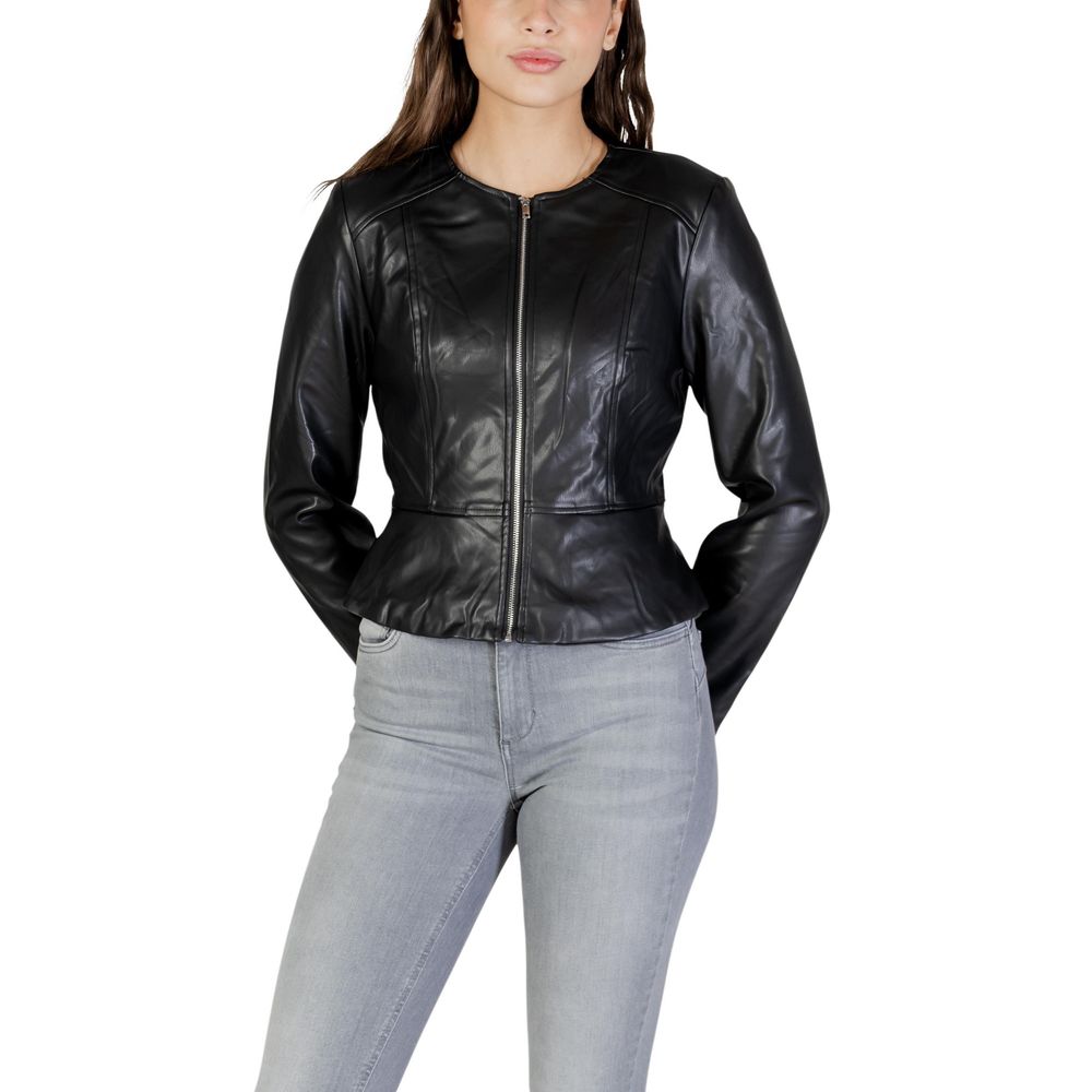 Black Polyester Leather Jacket