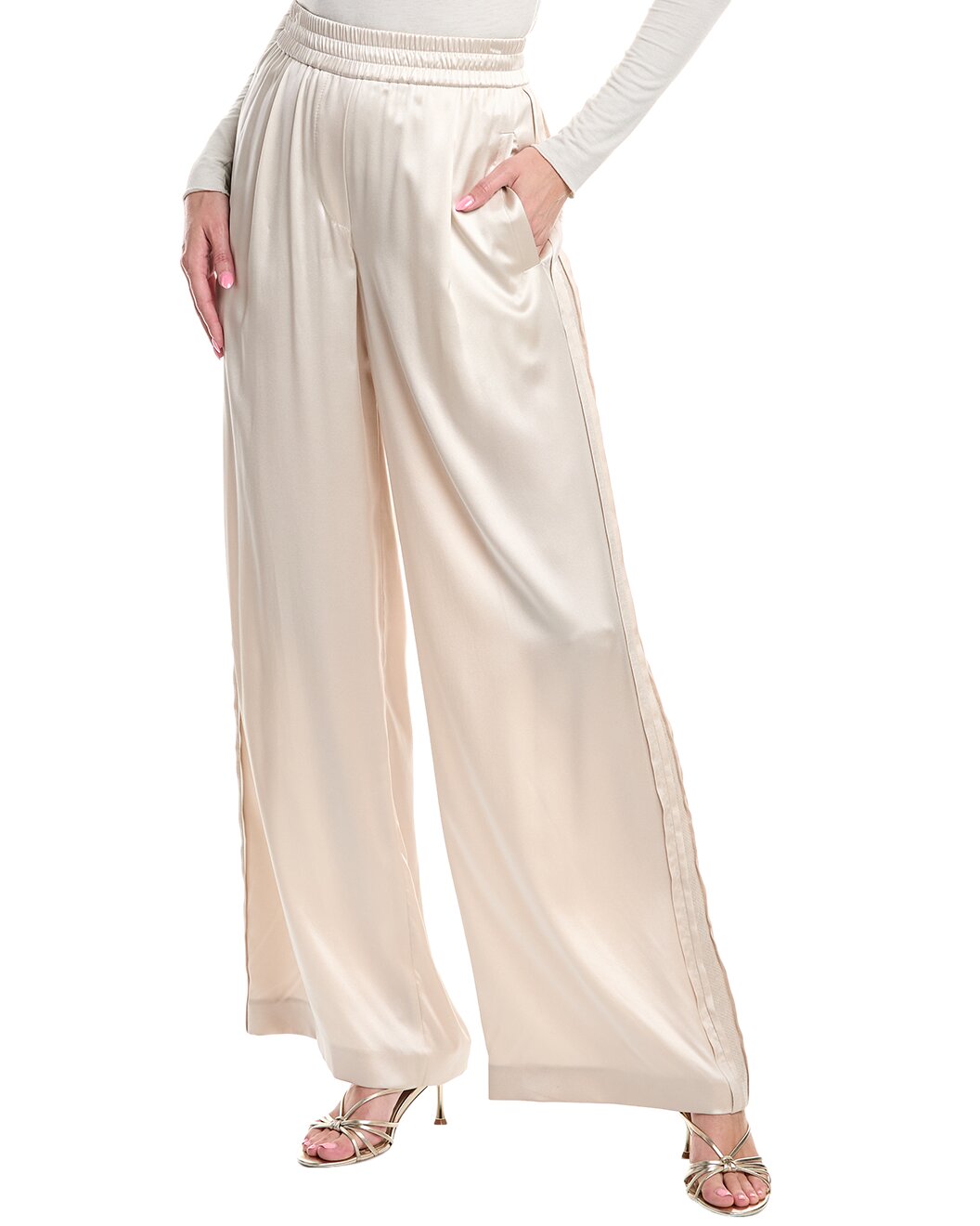 Beige Silk Casual Pants