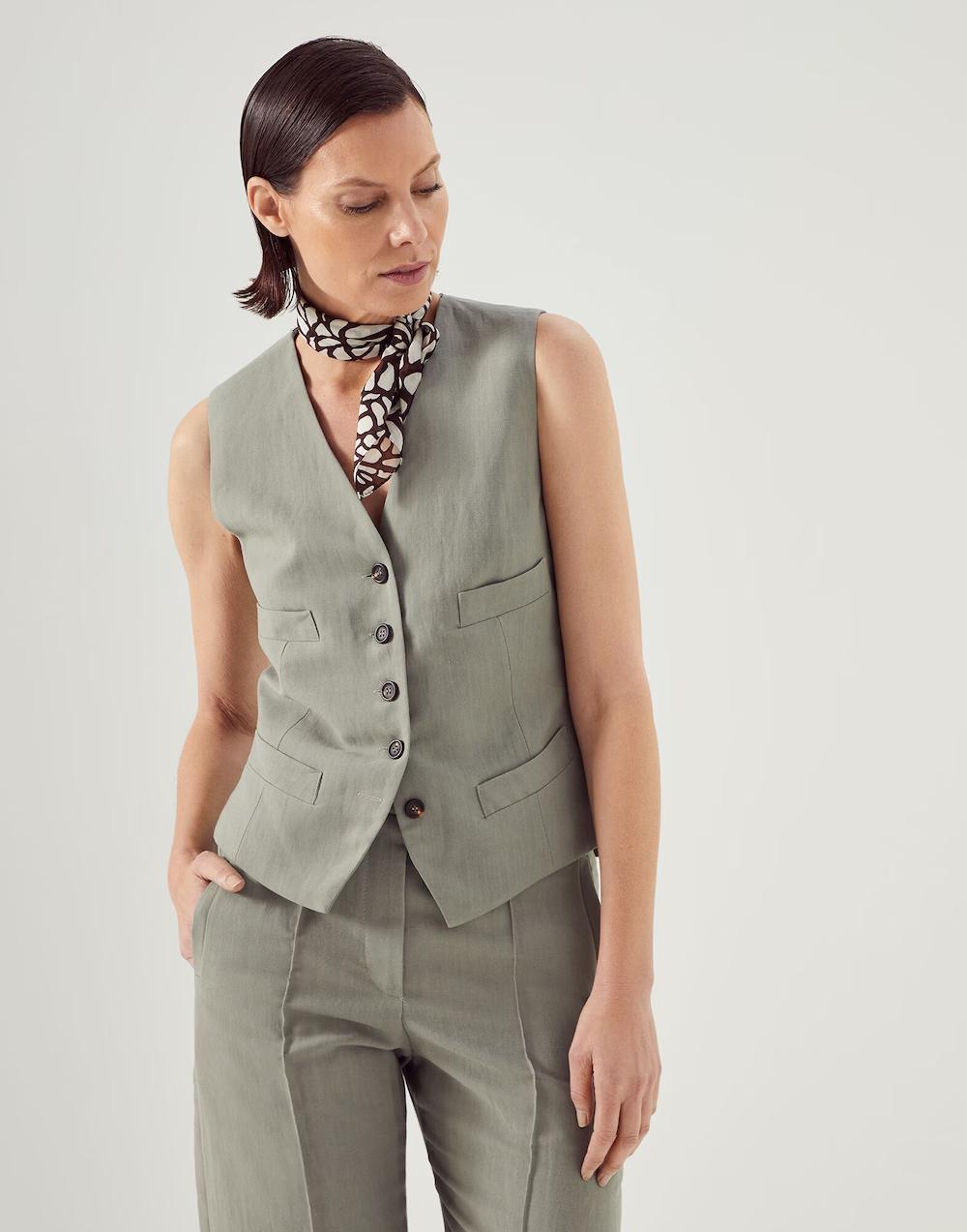 Green Viscose Sleveless Jacket