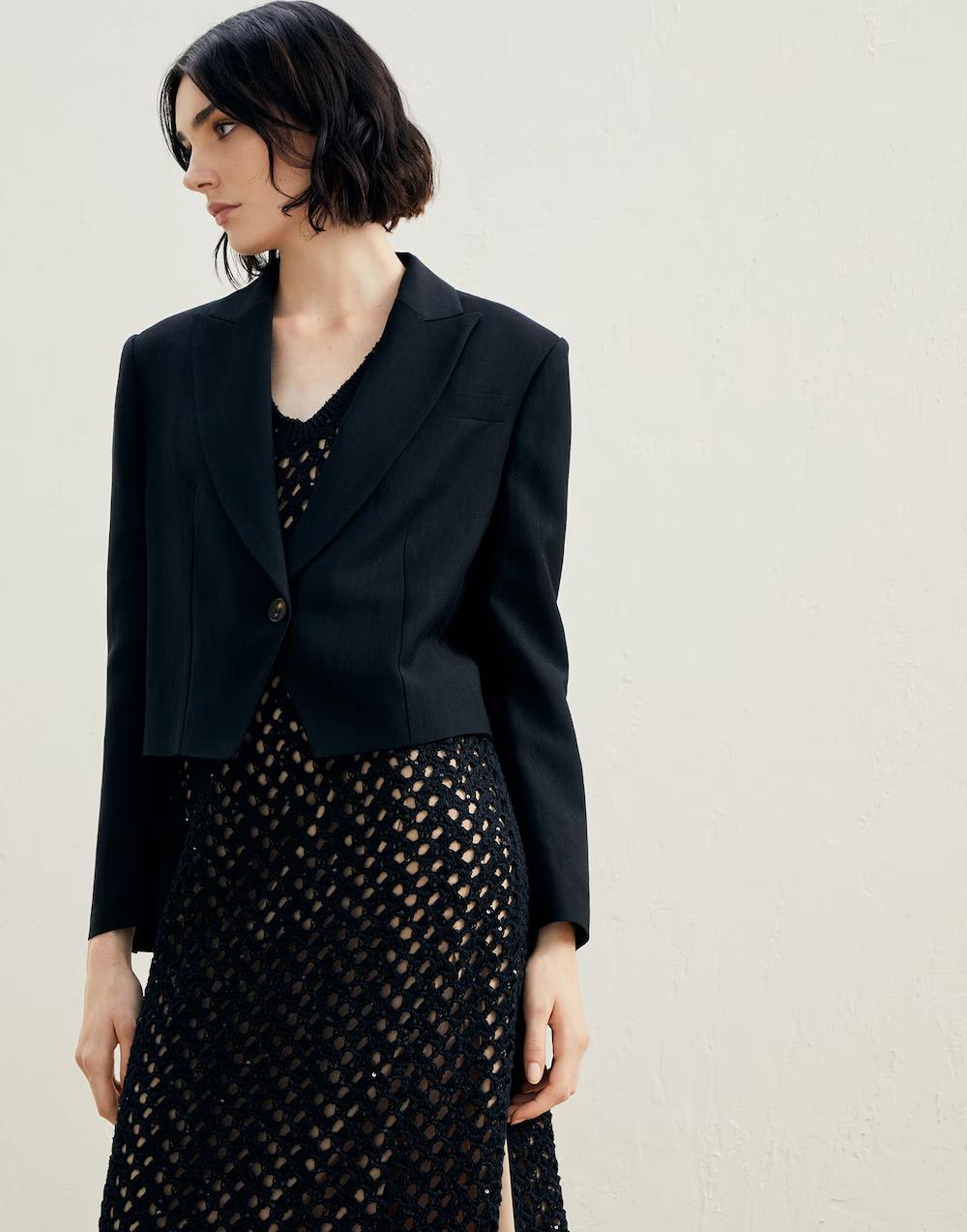 Black Viscose Jackets And Coat