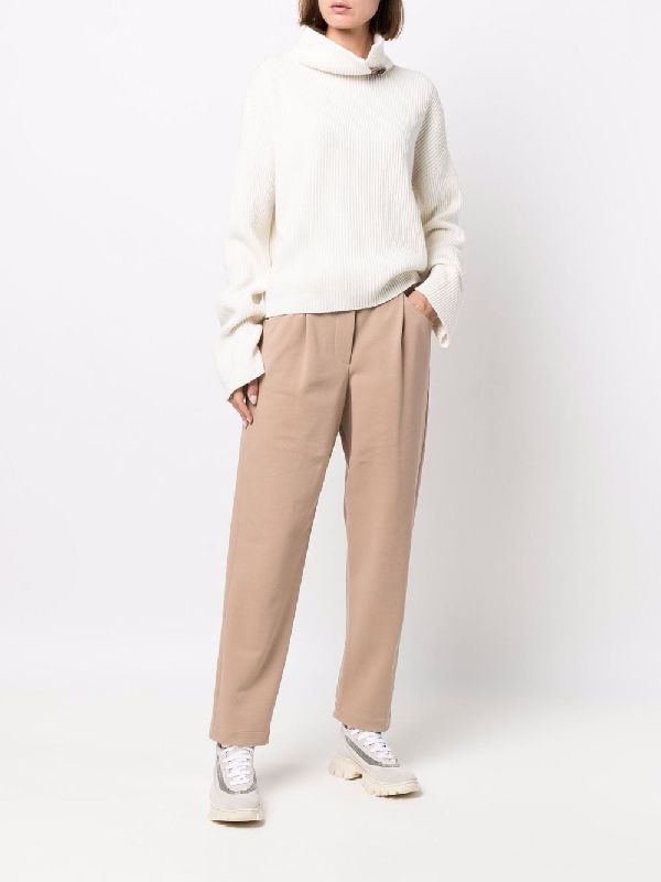 Beige Cotton Casual Pants