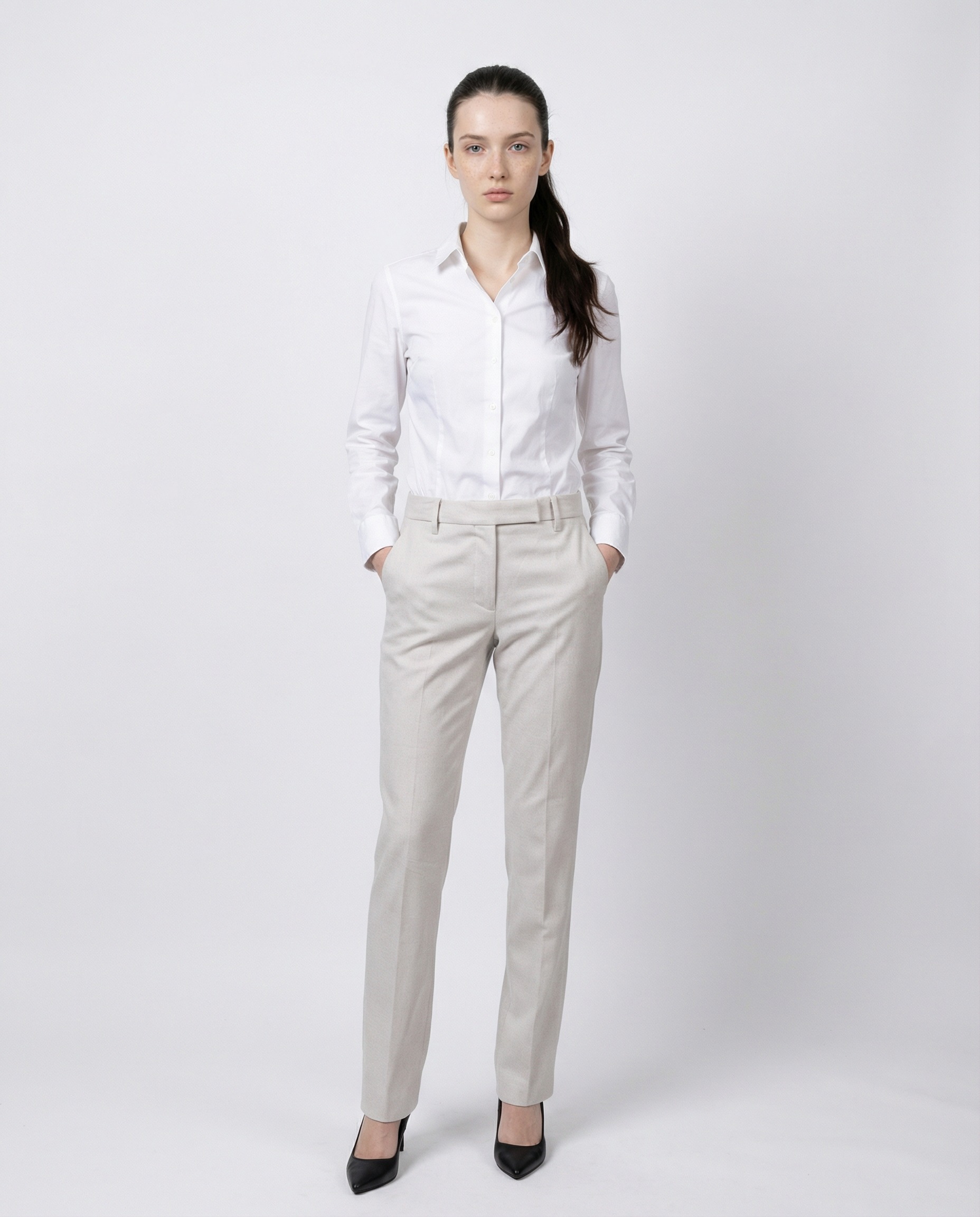 White Cotton Casual Pants